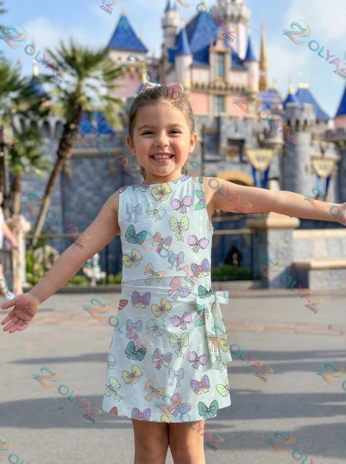 Girls Blue Colorful Bow Print Athletic Dress - Tennis Dress Skirt, Family Matching Outfit Girls Blue Colorful Bow Print Athletic Dress - Tennis Dress Skirt, Family Matching Outfit