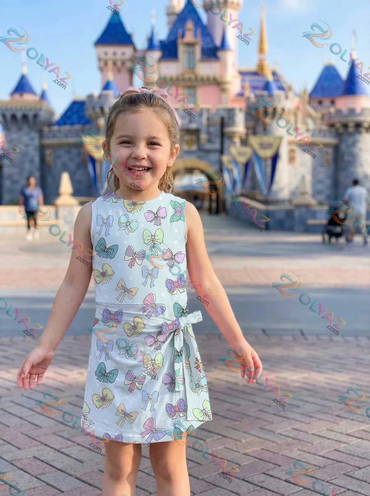 Girls Blue Colorful Bow Print Athletic Dress - Tennis Dress Skirt, Family Matching Outfit Girls Blue Colorful Bow Print Athletic Dress - Tennis Dress Skirt, Family Matching Outfit