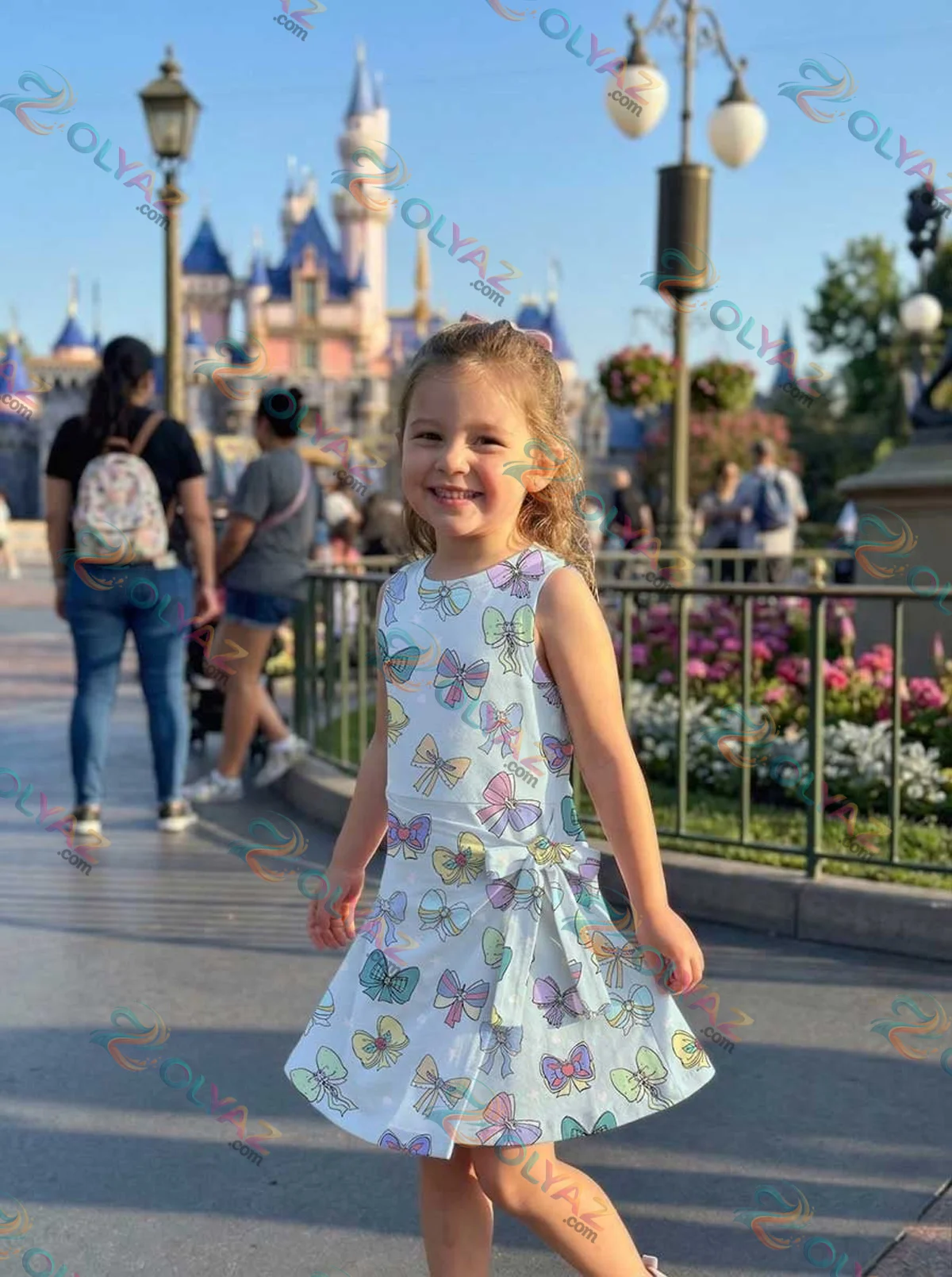 Girls Blue Colorful Bow Print Athletic Dress - Tennis Dress Skirt, Family Matching Outfit Girls Blue Colorful Bow Print Athletic Dress - Tennis Dress Skirt, Family Matching Outfit