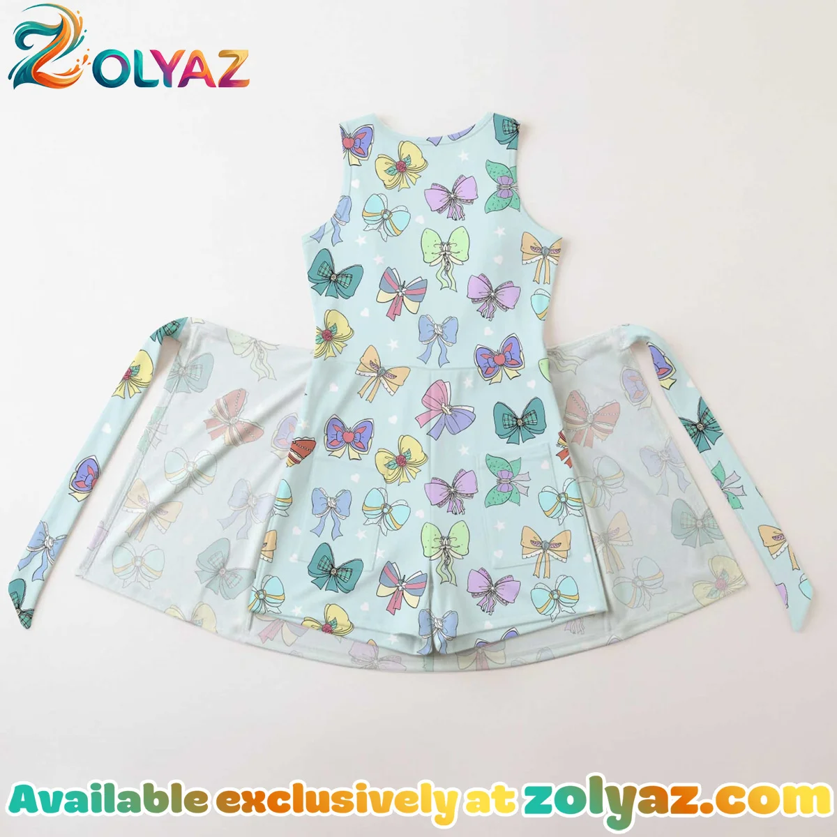 Girls Blue Colorful Bow Print Athletic Dress - Tennis Dress Skirt, Family Matching Outfit Girls Blue Colorful Bow Print Athletic Dress - Tennis Dress Skirt, Family Matching Outfit
