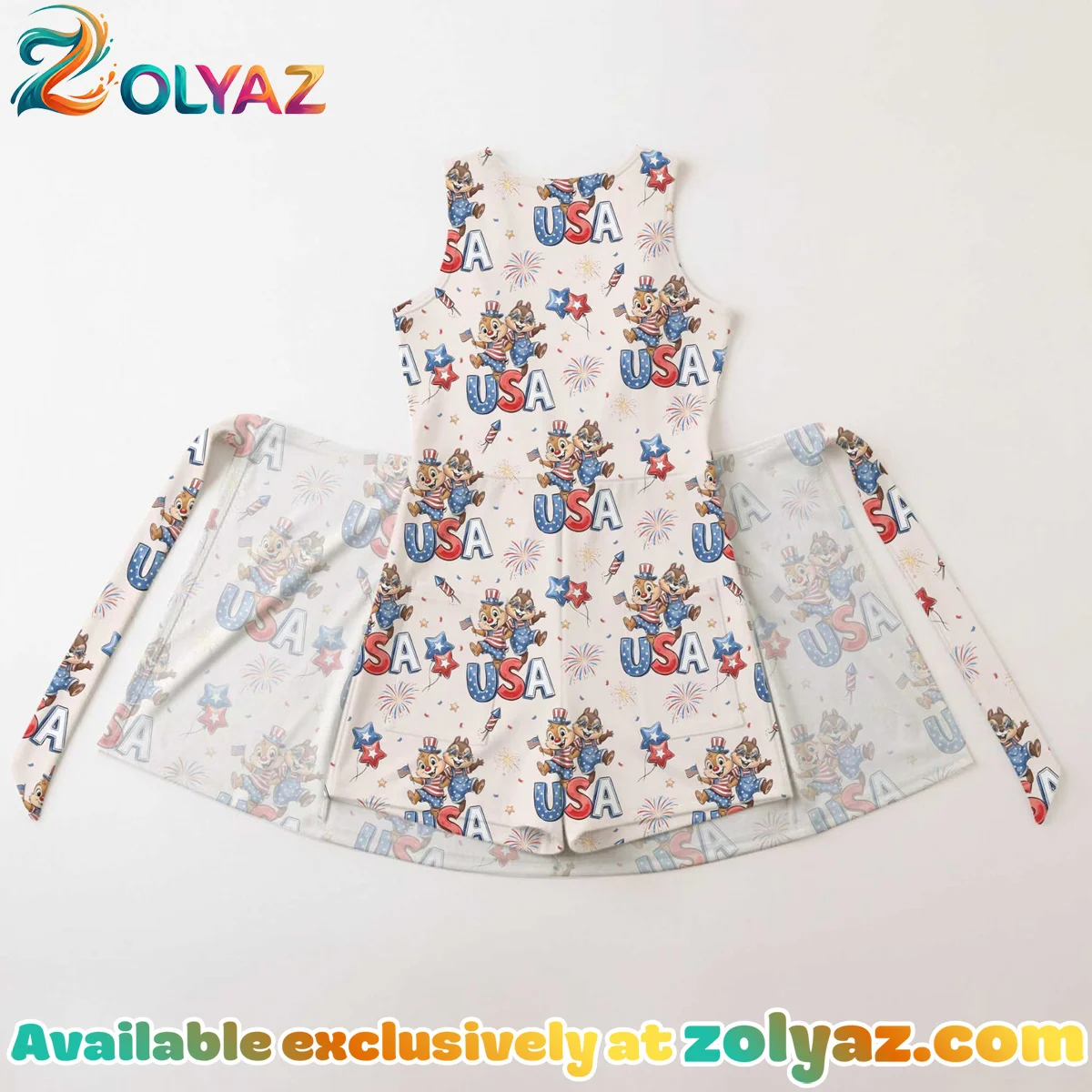Girls Chip Dale 4th of July Patriotic Athletic Dress - Tennis Dress Skirt, Family Matching Independence Day Outfit Girls Chip Dale 4th of July Patriotic Athletic Dress - Tennis Dress Skirt, Family Matching Independence Day Outfit