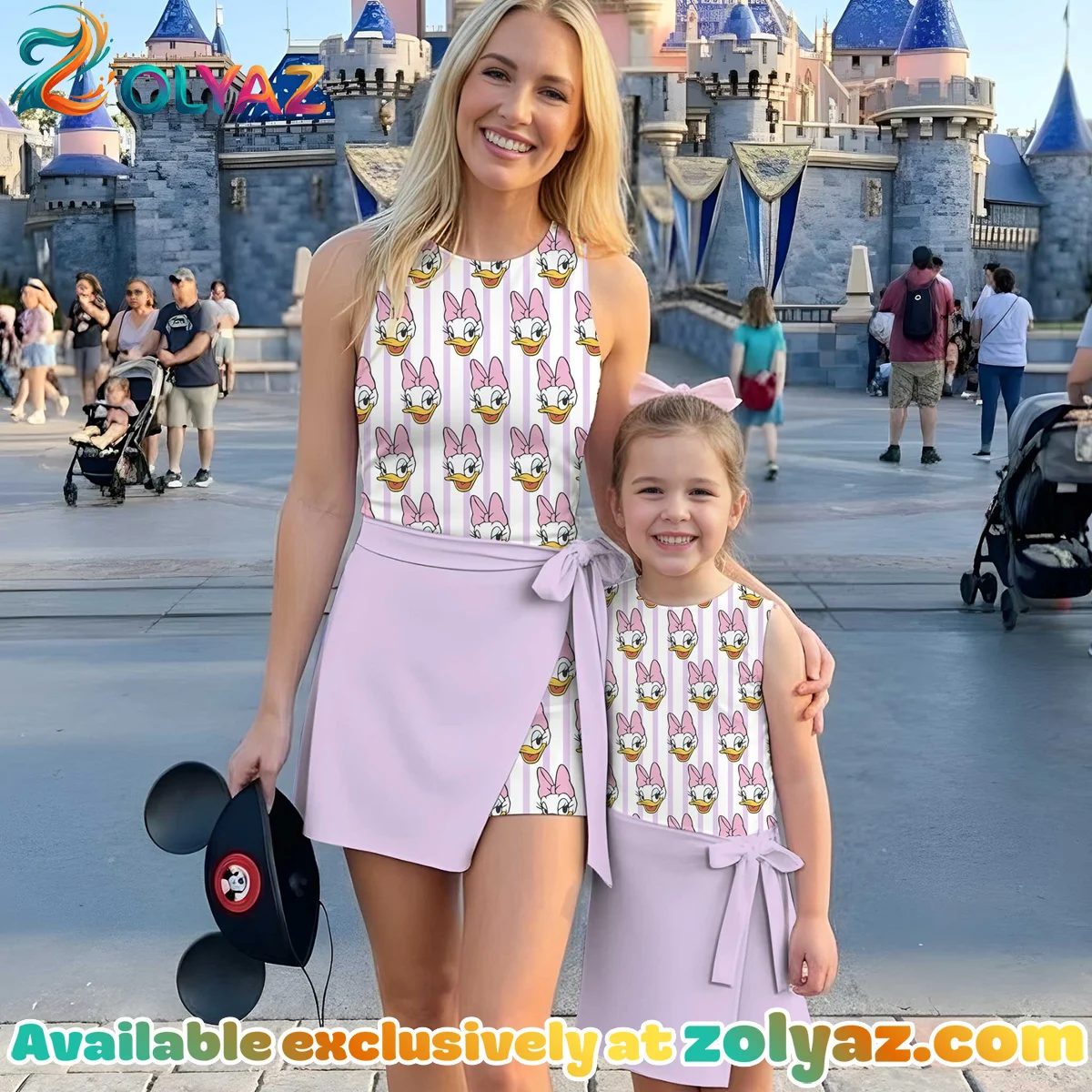 Girls Disney Daisy Duck Pink Stripe Athletic Dress - Tennis Dress Skirt, Family Matching Outfit
