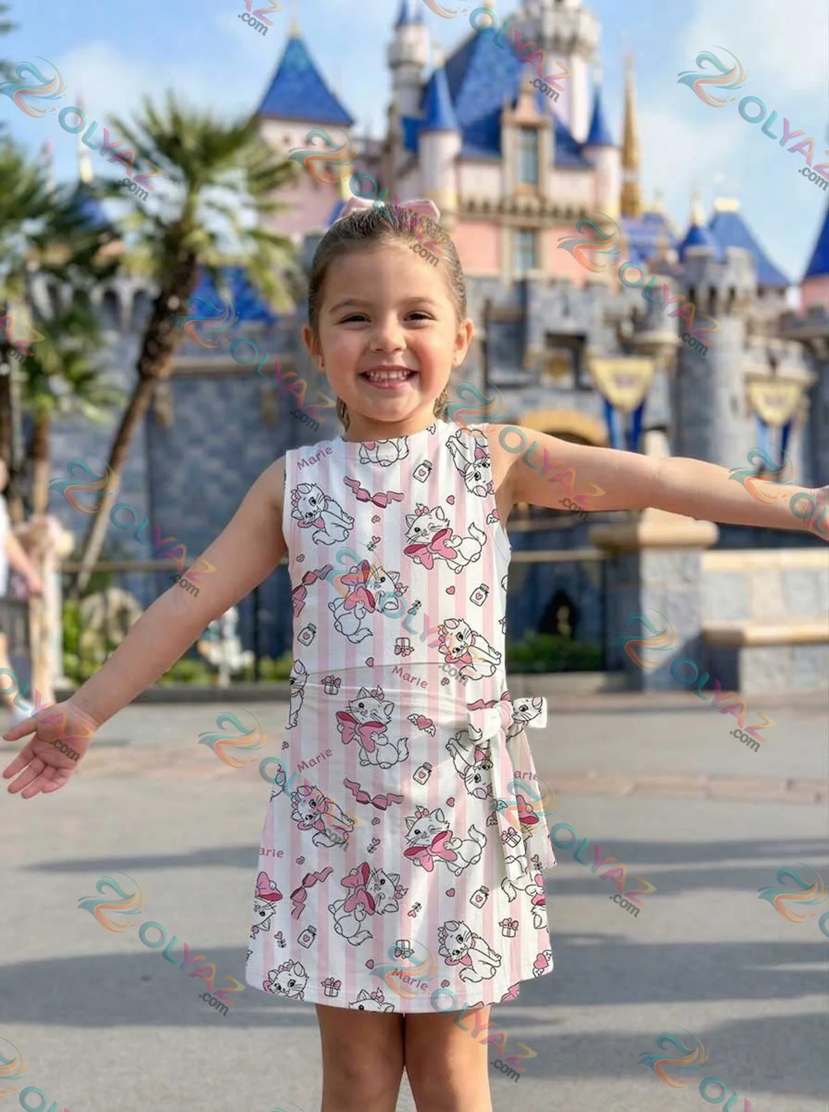 Girls Disney Marie Pink Bow Stripe Athletic Dress - Tennis Dress Skirt, Family Matching Outfit Girls Disney Marie Pink Bow Stripe Athletic Dress - Tennis Dress Skirt, Family Matching Outfit