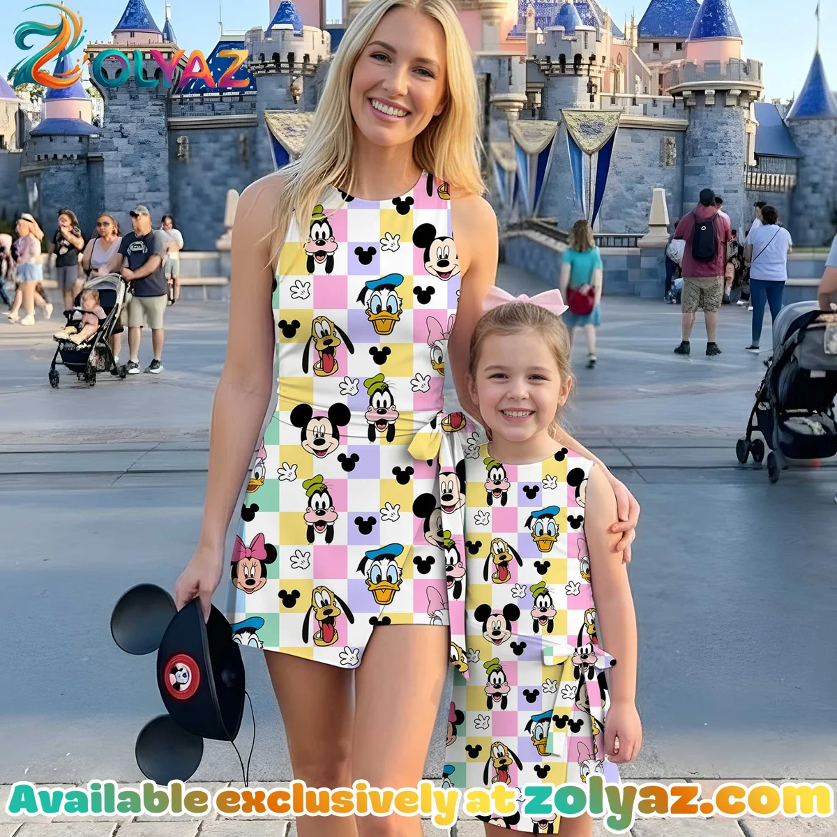 Girls Disney Mickey and Friends Multicolor Plaid Athletic Dress - Tennis Dress Skirt, Family Matching Outfit