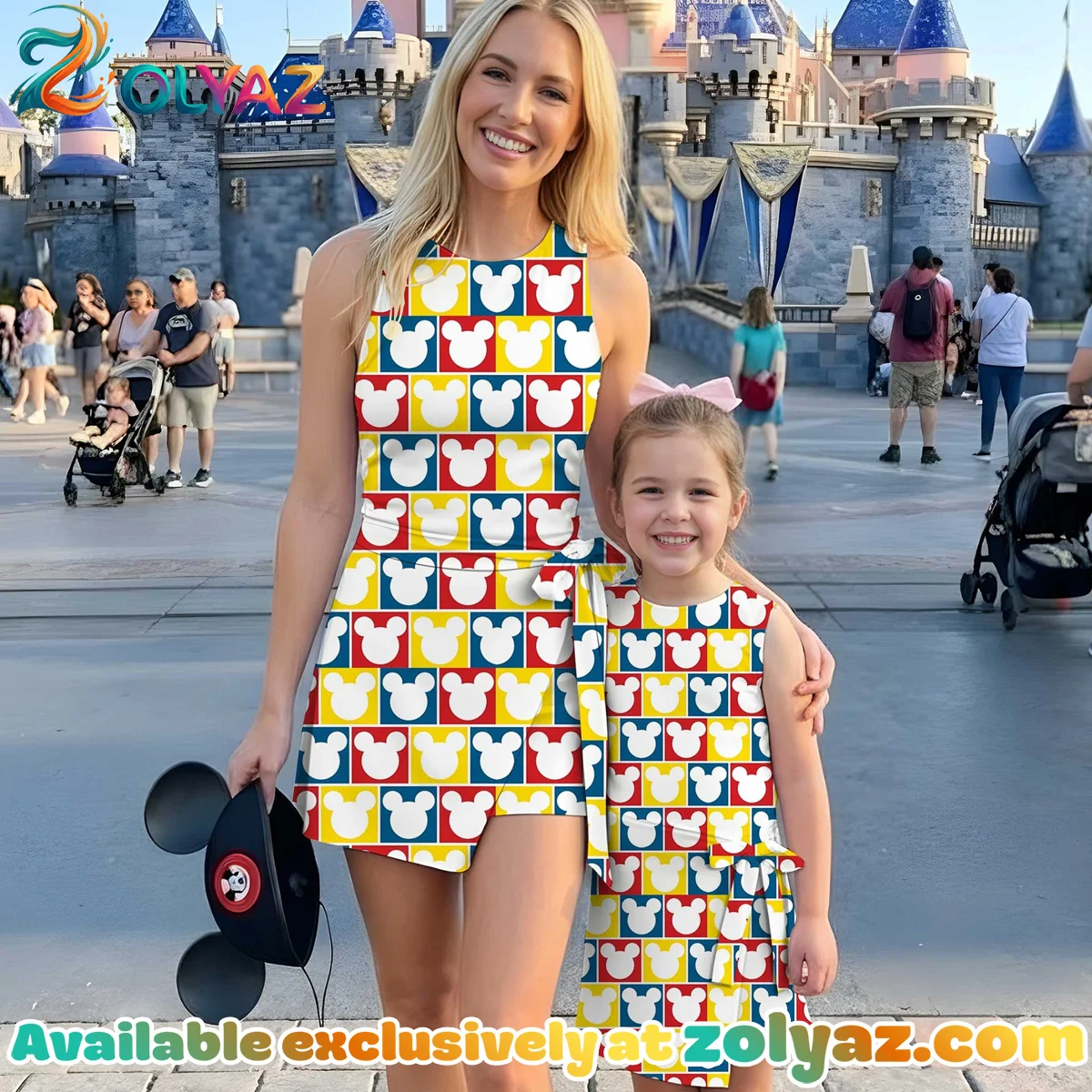 Girls Disney Mickey Icon Blue Burgundy Plaid Athletic Dress - Tennis Dress Skirt, Family Matching Outfit