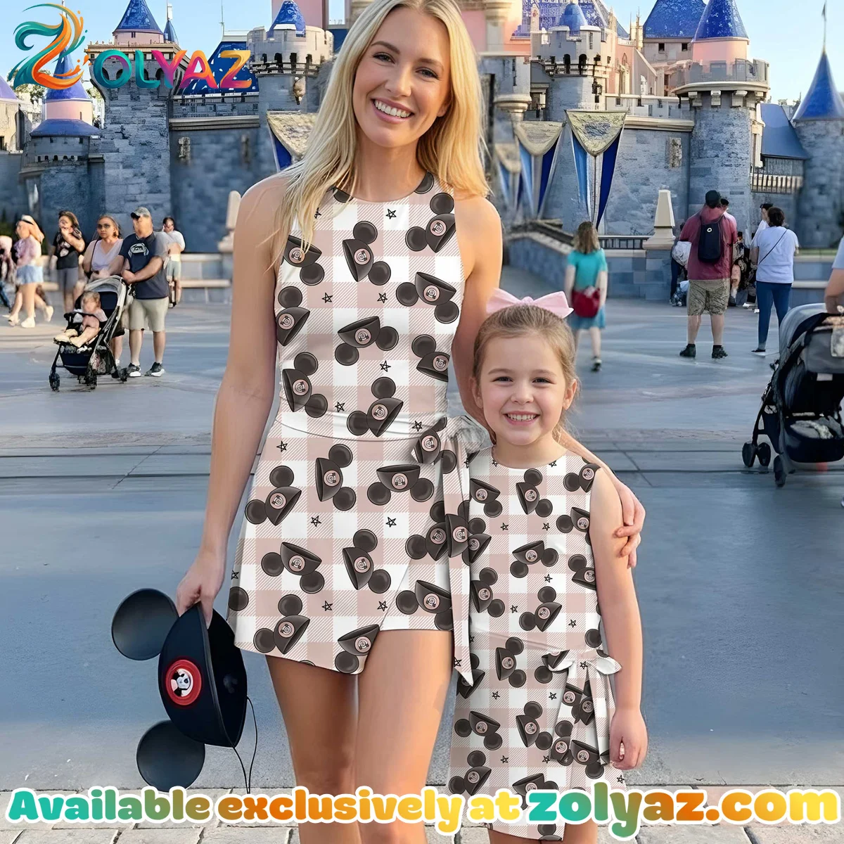 Girls Disney Mickey Icon Checkered Athletic Dress - Tennis Dress Skirt, Family Matching Outfit
