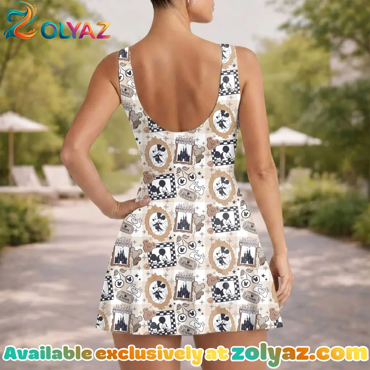 Girls Disney Mickey Mouse Castle Frame Brown Athletic Dress - Tennis Dress Skirt, Family Matching Outfit Girls Disney Mickey Mouse Castle Frame Brown Athletic Dress - Tennis Dress Skirt, Family Matching Outfit