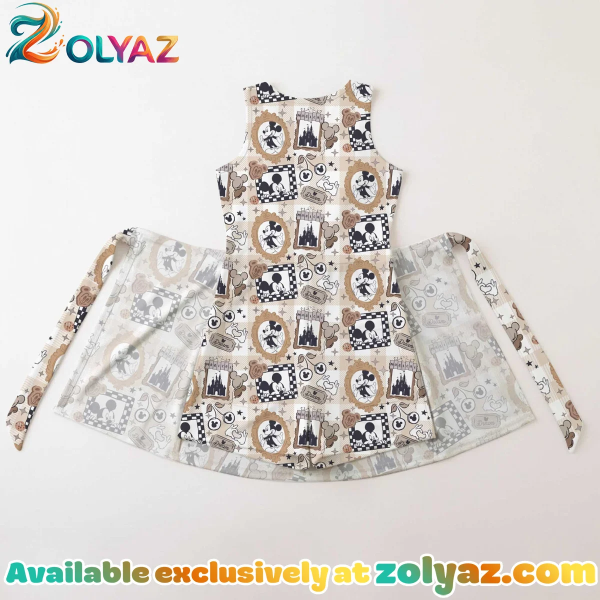 Girls Disney Mickey Mouse Castle Frame Brown Athletic Dress - Tennis Dress Skirt, Family Matching Outfit Girls Disney Mickey Mouse Castle Frame Brown Athletic Dress - Tennis Dress Skirt, Family Matching Outfit