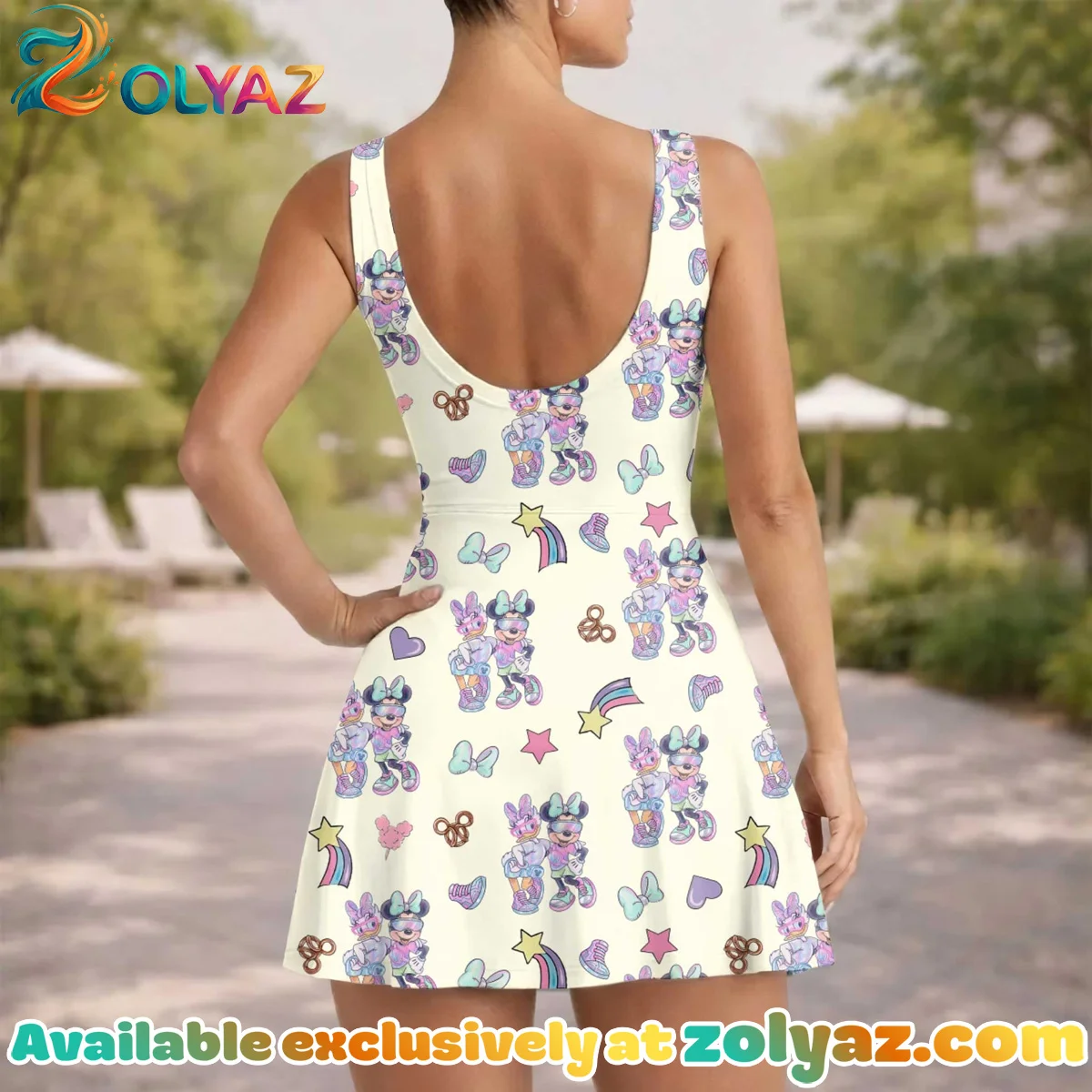 Girls Disney Mickey Mouse Daisy Duck Beige Athletic Dress - Tennis Dress Skirt, Family Matching Outfit Girls Disney Mickey Mouse Daisy Duck Beige Athletic Dress - Tennis Dress Skirt, Family Matching Outfit