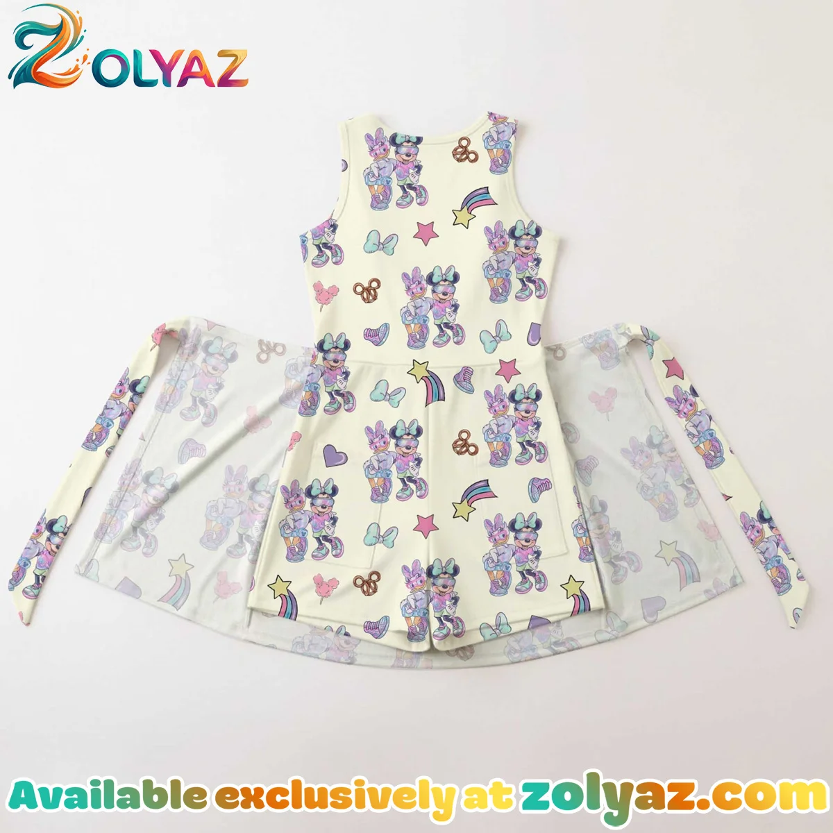 Girls Disney Mickey Mouse Daisy Duck Beige Athletic Dress - Tennis Dress Skirt, Family Matching Outfit Girls Disney Mickey Mouse Daisy Duck Beige Athletic Dress - Tennis Dress Skirt, Family Matching Outfit