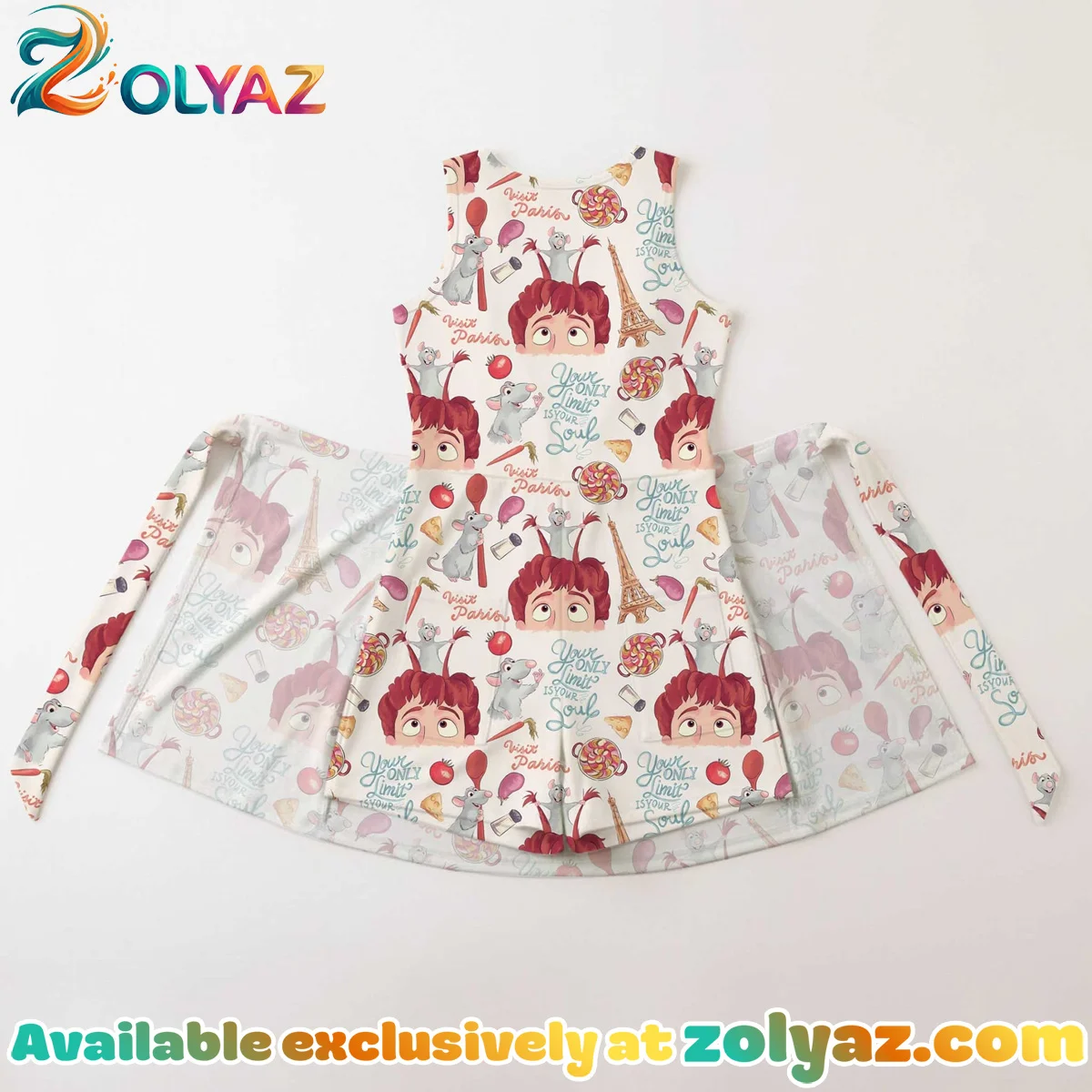 Girls Disney Ratatouille Paris Athletic Dress - Tennis Dress Skirt, Family Matching Outfit Girls Disney Ratatouille Paris Athletic Dress - Tennis Dress Skirt, Family Matching Outfit