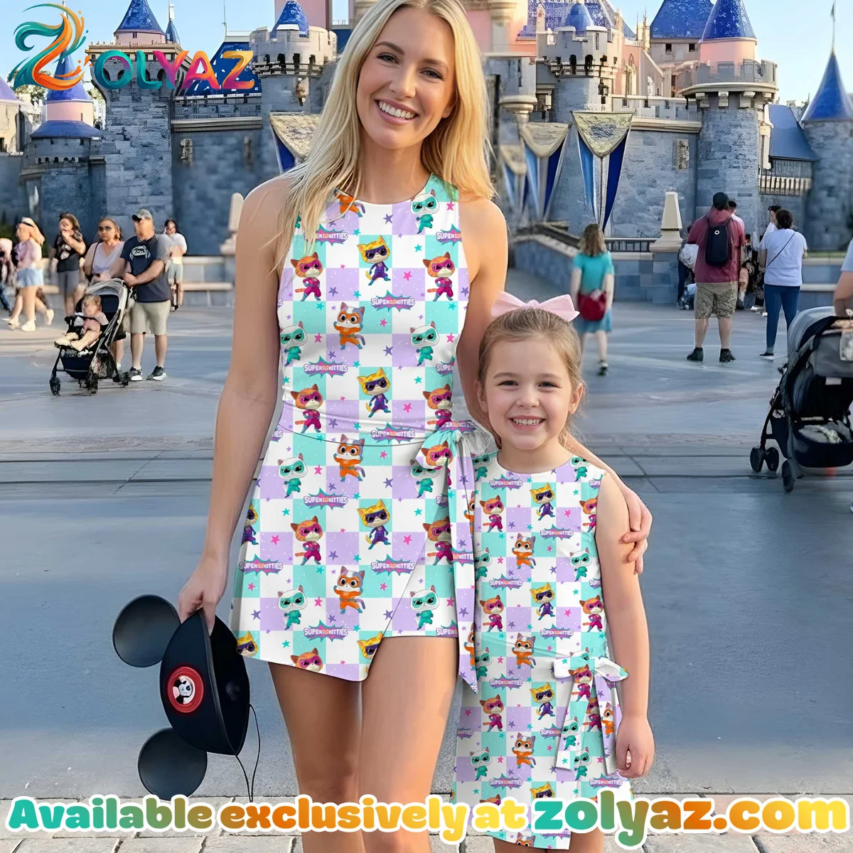 Girls Disney SuperKitties Pastel Plaid Athletic Dress - Tennis Dress Skirt, Family Matching Outfit