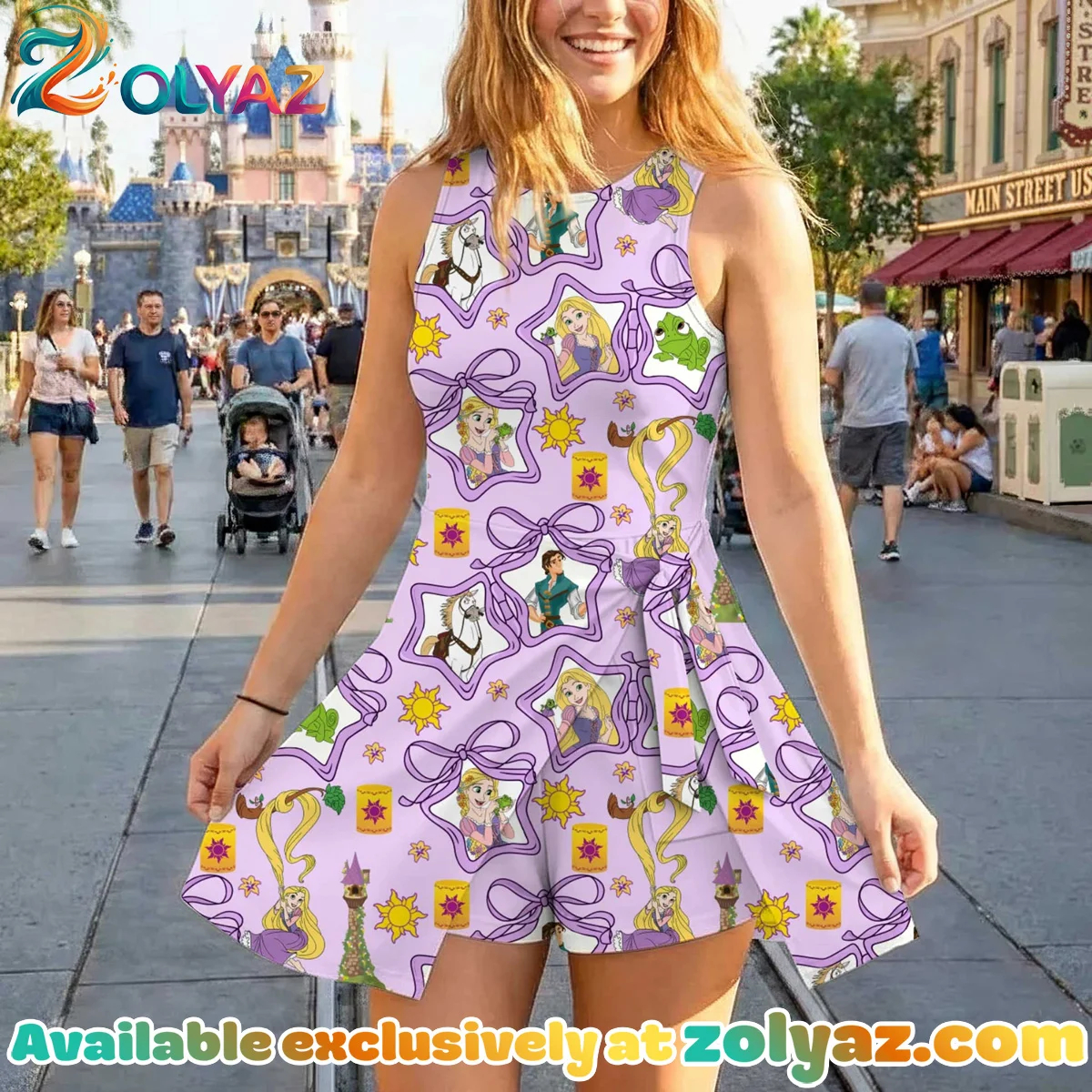 Girls Disney Tangled Purple Bow and Stars Athletic Dress - Tennis Dress Skirt, Family Matching Outfit Girls Disney Tangled Purple Bow and Stars Athletic Dress - Tennis Dress Skirt, Family Matching Outfit