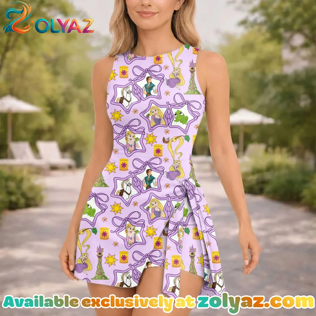 Girls Disney Tangled Purple Bow and Stars Athletic Dress - Tennis Dress Skirt, Family Matching Outfit Girls Disney Tangled Purple Bow and Stars Athletic Dress - Tennis Dress Skirt, Family Matching Outfit