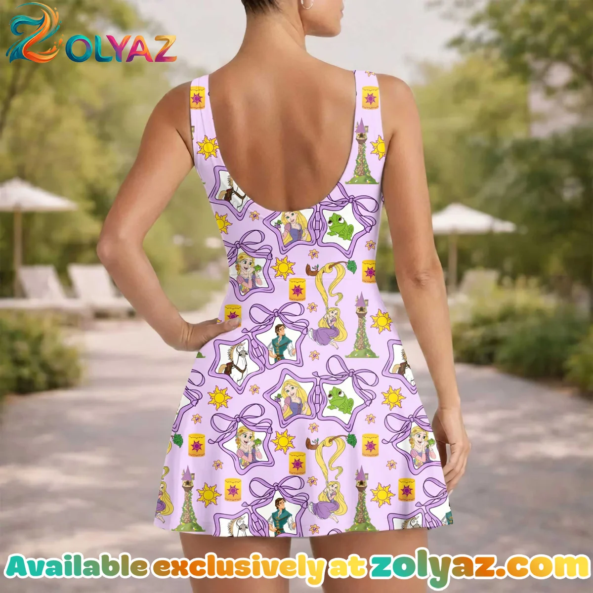 Girls Disney Tangled Purple Bow and Stars Athletic Dress - Tennis Dress Skirt, Family Matching Outfit Girls Disney Tangled Purple Bow and Stars Athletic Dress - Tennis Dress Skirt, Family Matching Outfit