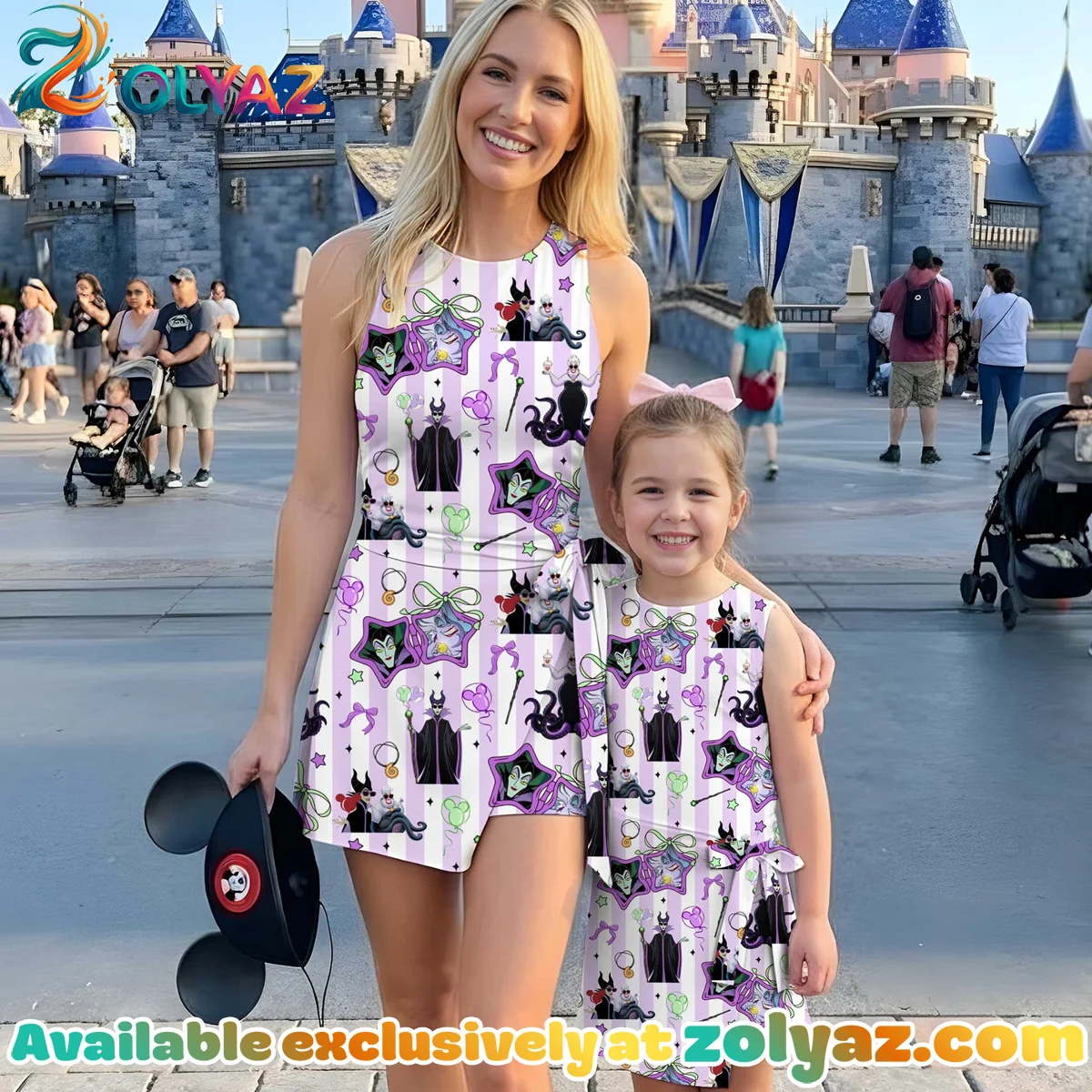 Girls Disney Villains Purple Stripe Athletic Dress - Tennis Dress Skirt, Family Matching Disney Outfit