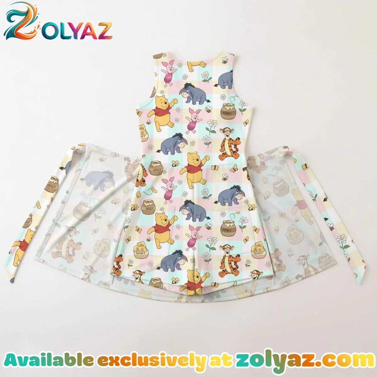 Girls Disney Winnie the Pooh Blue Pink Checkered Athletic Dress - Tennis Dress Skirt, Family Matching Outfit Girls Disney Winnie the Pooh Blue Pink Checkered Athletic Dress - Tennis Dress Skirt, Family Matching Outfit