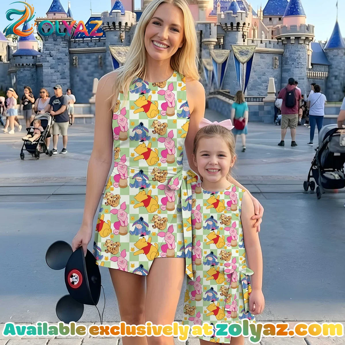 Girls Disney Winnie the Pooh Green Gingham Athletic Dress - Tennis Dress Skirt, Family Matching Outfit
