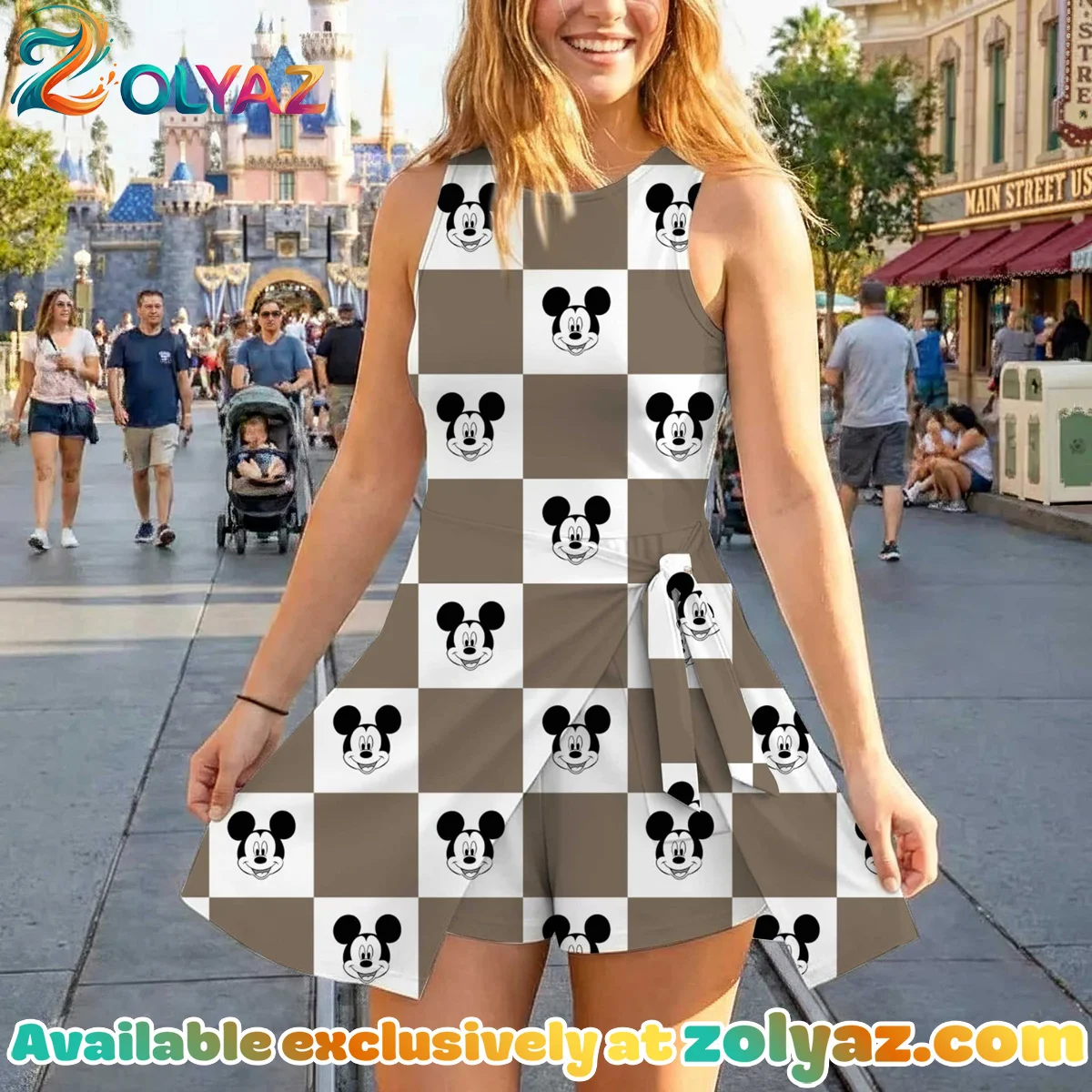 Girls Neutral Mickey Checkerboard Athletic Dress - Tennis Dress Skirt, Family Matching Disney Outfit Girls Neutral Mickey Checkerboard Athletic Dress - Tennis Dress Skirt, Family Matching Disney Outfit
