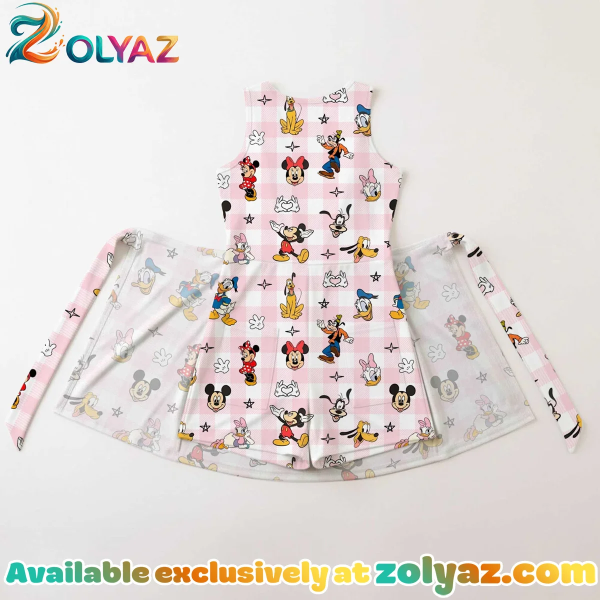 Girls Pink Checkerboard Mickey Athletic Dress - Tennis Dress Skirt, Family Matching Disney Outfit Girls Pink Checkerboard Mickey Athletic Dress - Tennis Dress Skirt, Family Matching Disney Outfit