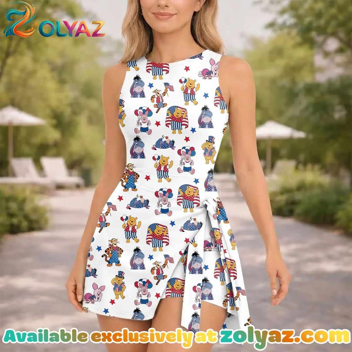 Girls Pooh Friends American Flag Athletic Dress - Tennis Dress Skirt, Family Matching Patriotic Outfit Girls Pooh Friends American Flag Athletic Dress - Tennis Dress Skirt, Family Matching Patriotic Outfit