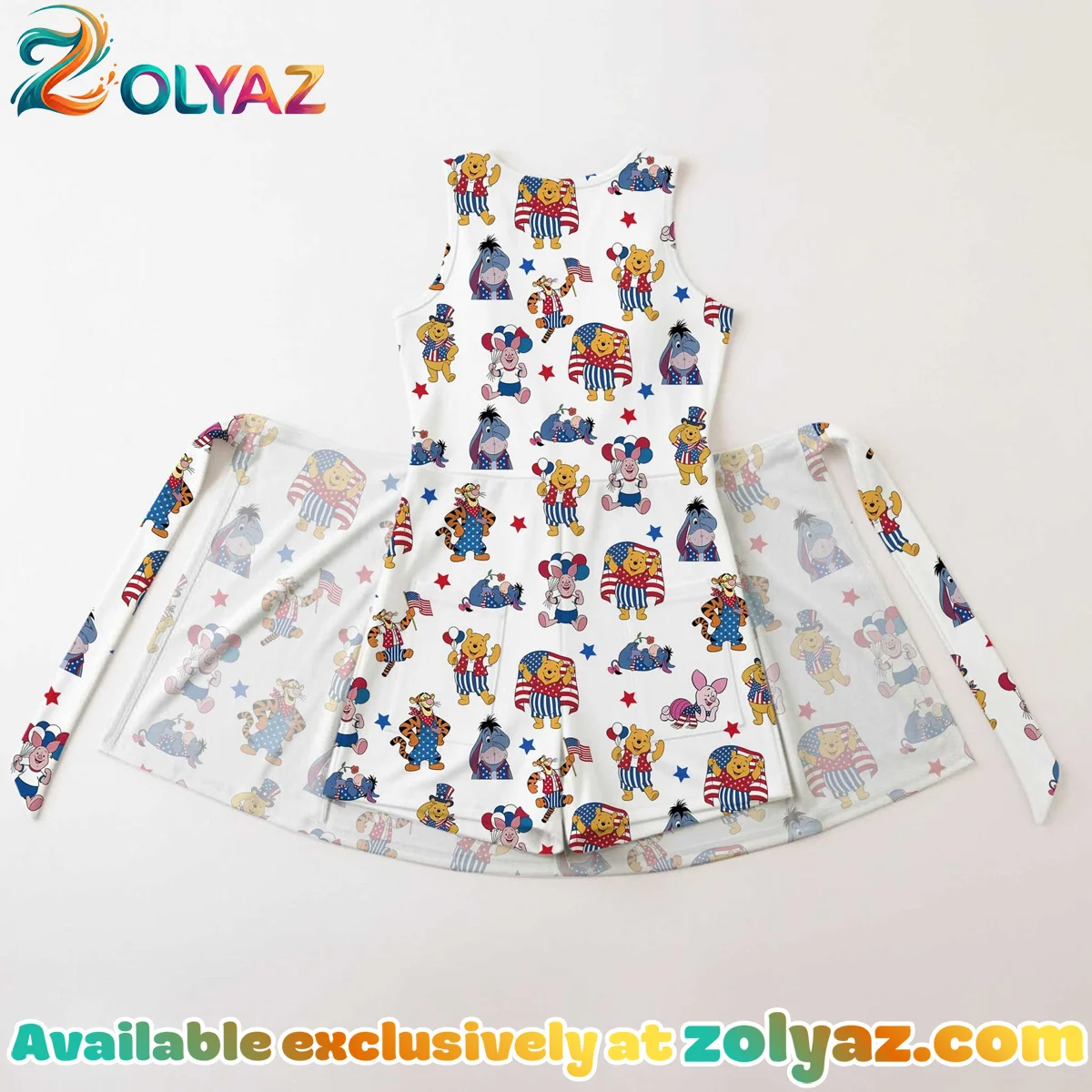 Girls Pooh Friends American Flag Athletic Dress - Tennis Dress Skirt, Family Matching Patriotic Outfit Girls Pooh Friends American Flag Athletic Dress - Tennis Dress Skirt, Family Matching Patriotic Outfit