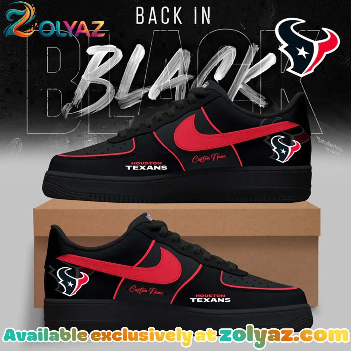 Houston Texans Back in Black Custom Air Force 1 & Jordan 1 Shoes