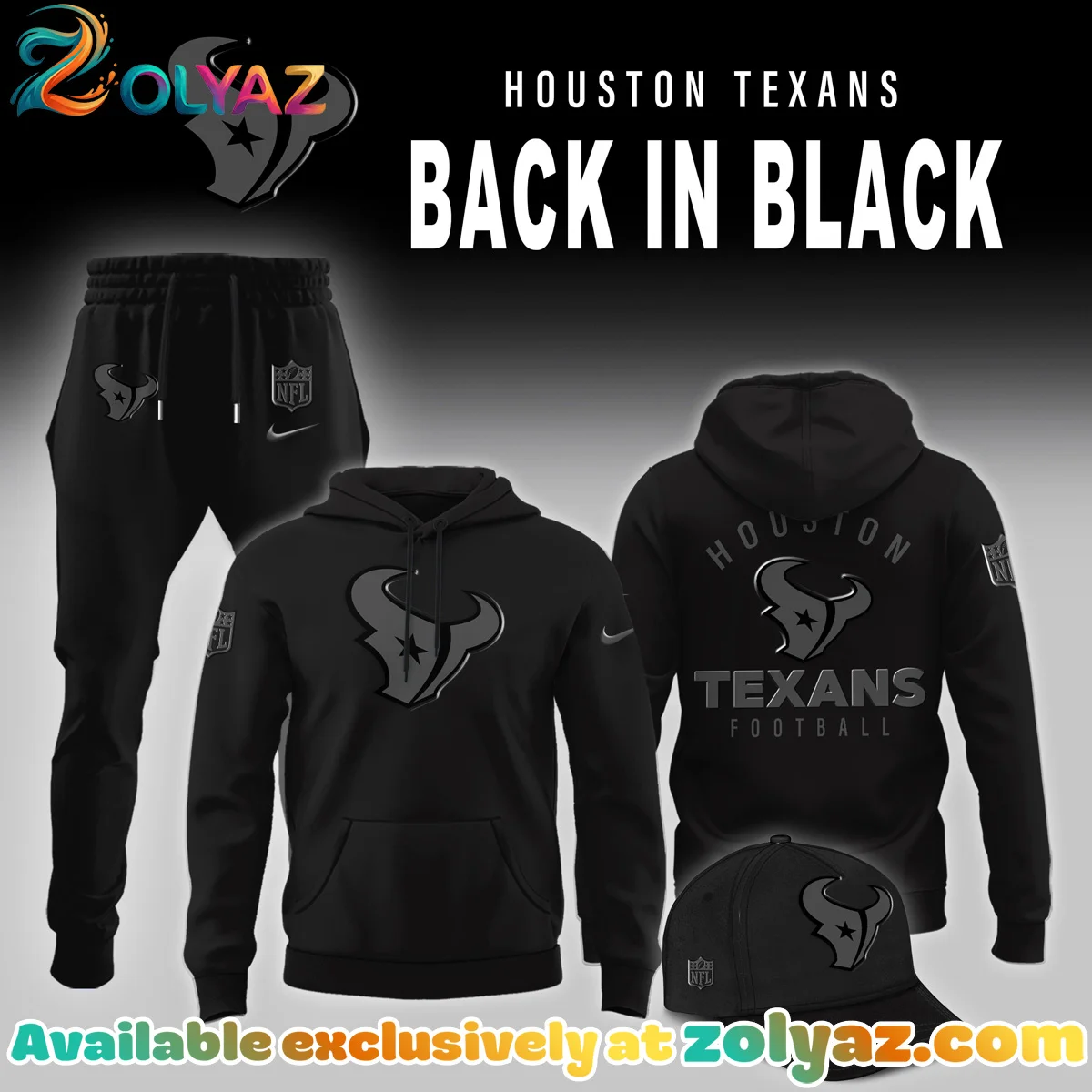 Houston Texans Back In Black T-Shirt & Hoodie