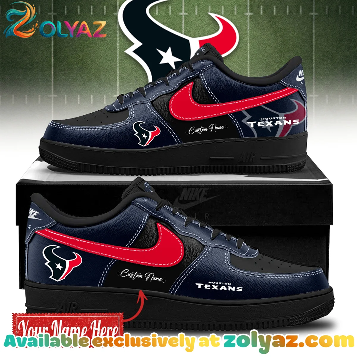 Houston Texans Custom Air Force 1 & Jordan 1 Shoes