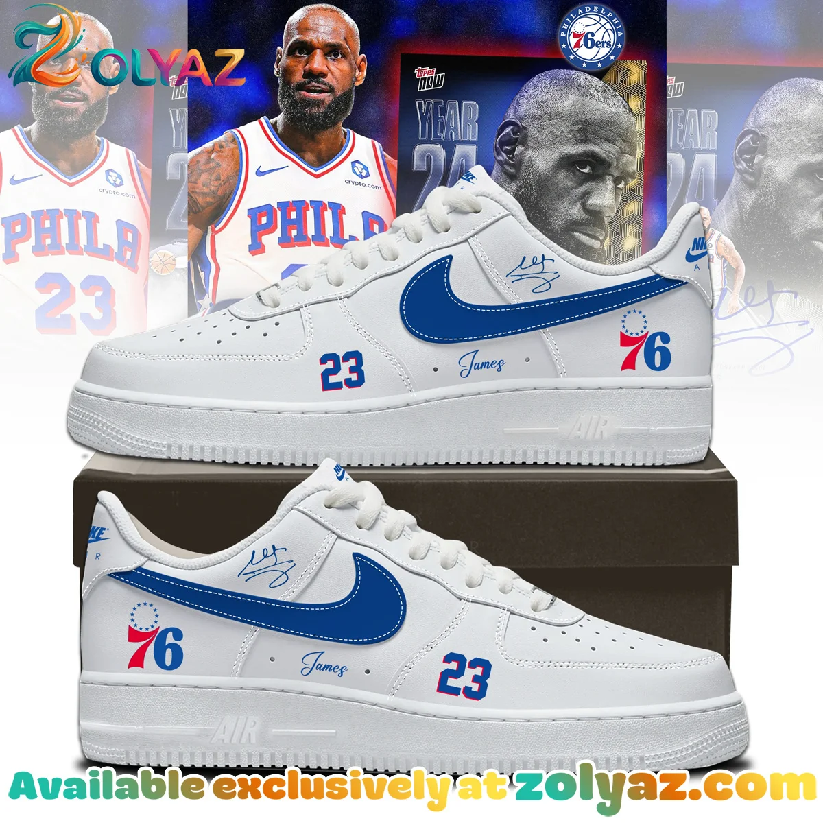 LeBron James Philadelphia 76ers Custom Air Force 1 & Jordan 1 Shoes (Design 18)