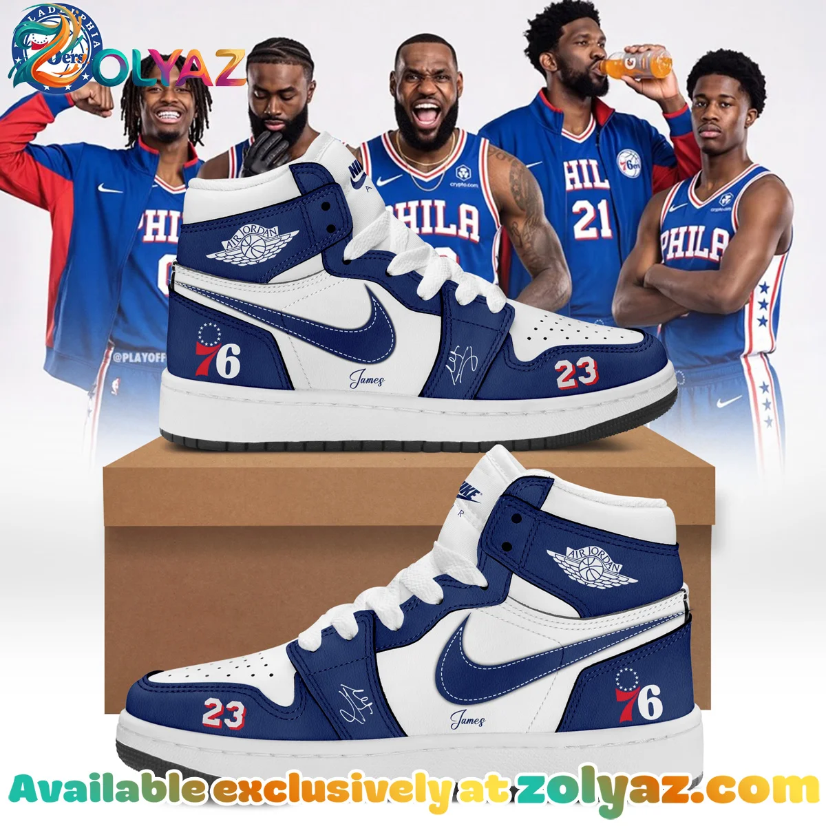 LeBron James Philadelphia 76ers Custom Air Force 1 & Jordan 1 Shoes - Variant 20