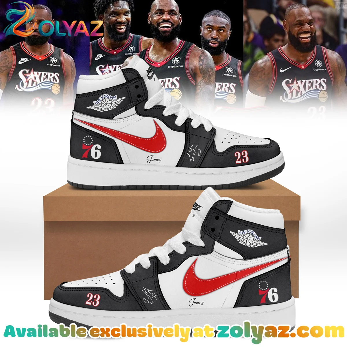 LeBron James Philadelphia 76ers Custom Air Force 1 & Jordan 1 Shoes (Style 23)