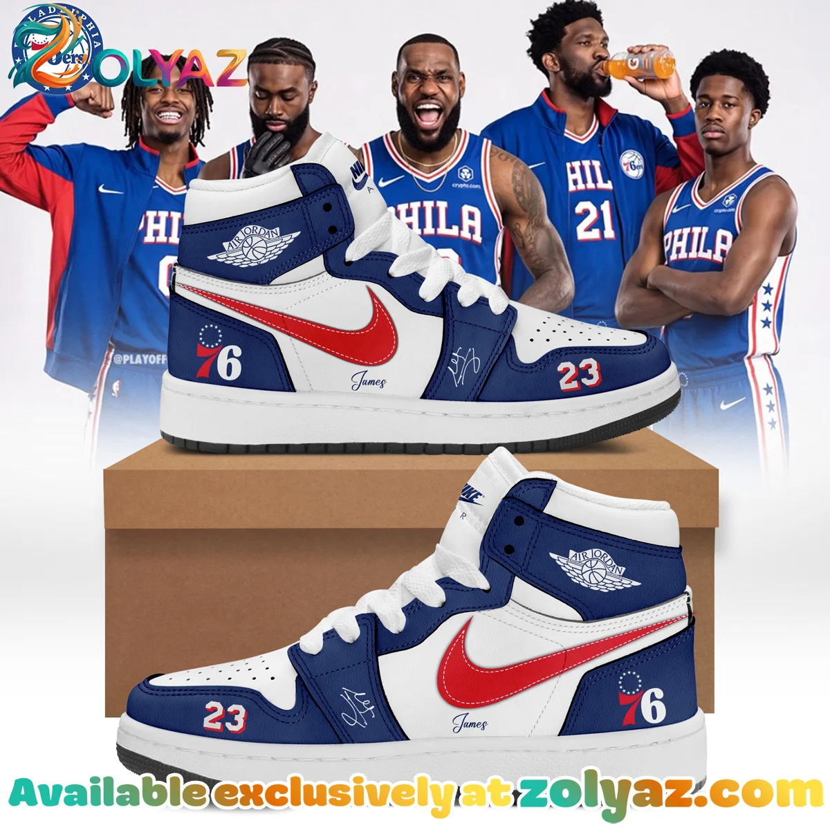 LeBron James Philadelphia 76ers Custom Air Force 1 & Jordan 1 Shoes (Design 2)