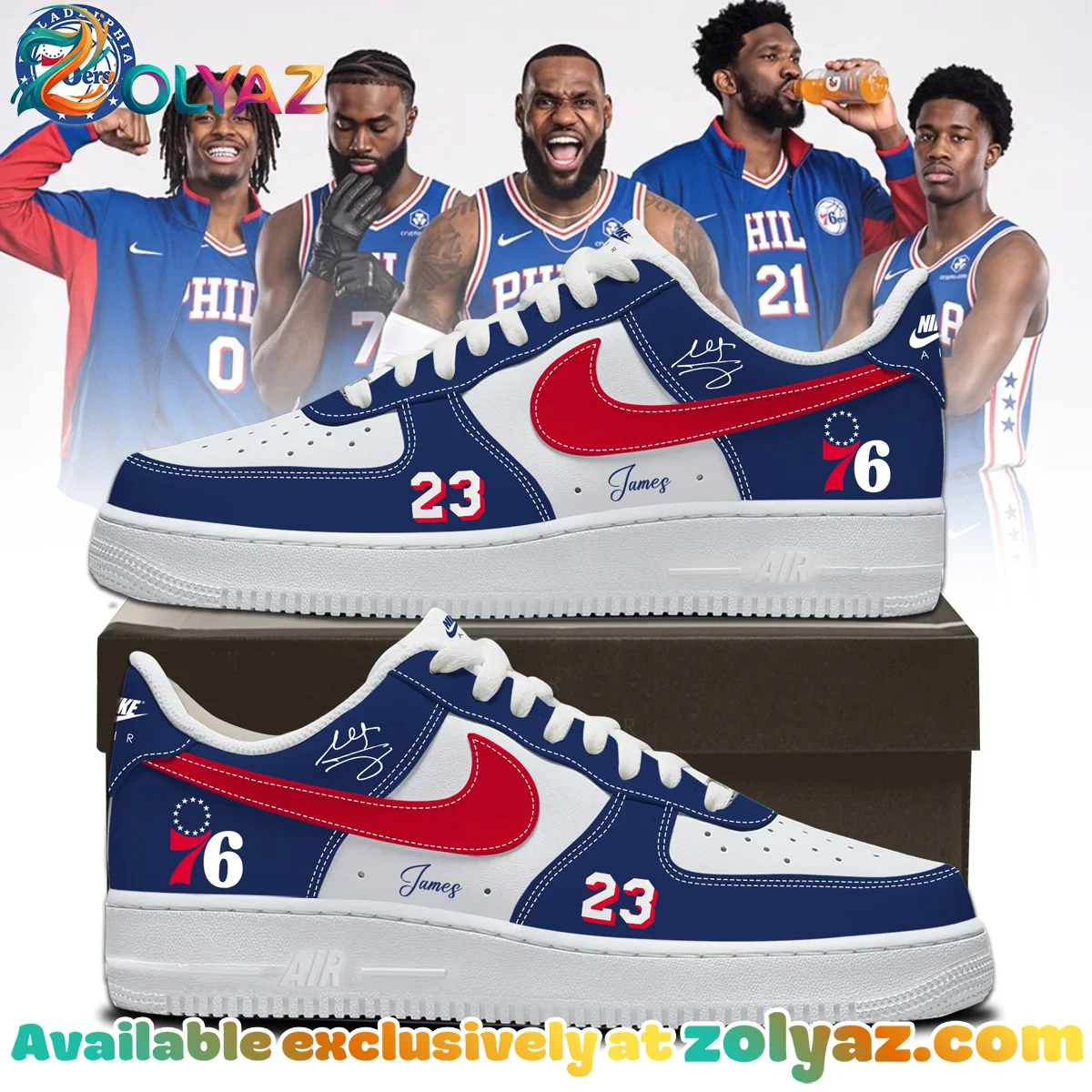 LeBron James Philadelphia 76ers Custom Air Force 1 & Jordan 1 Shoes (Design 1)