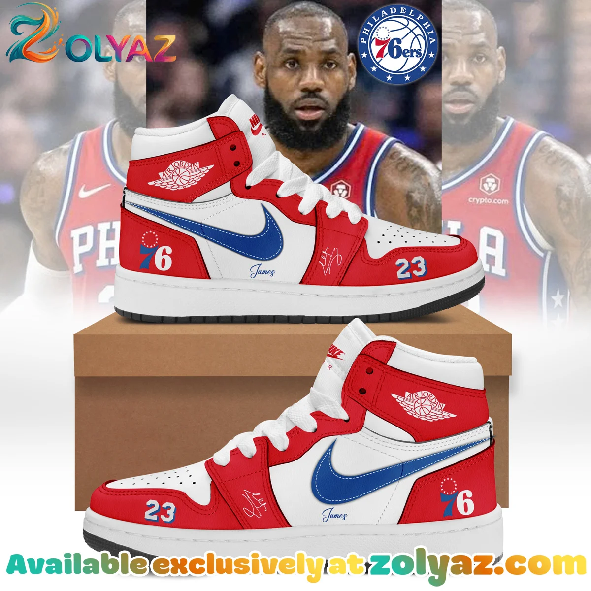 LeBron James Philadelphia 76ers Custom Air Force 1 & Jordan 1 Shoes - Variant 4