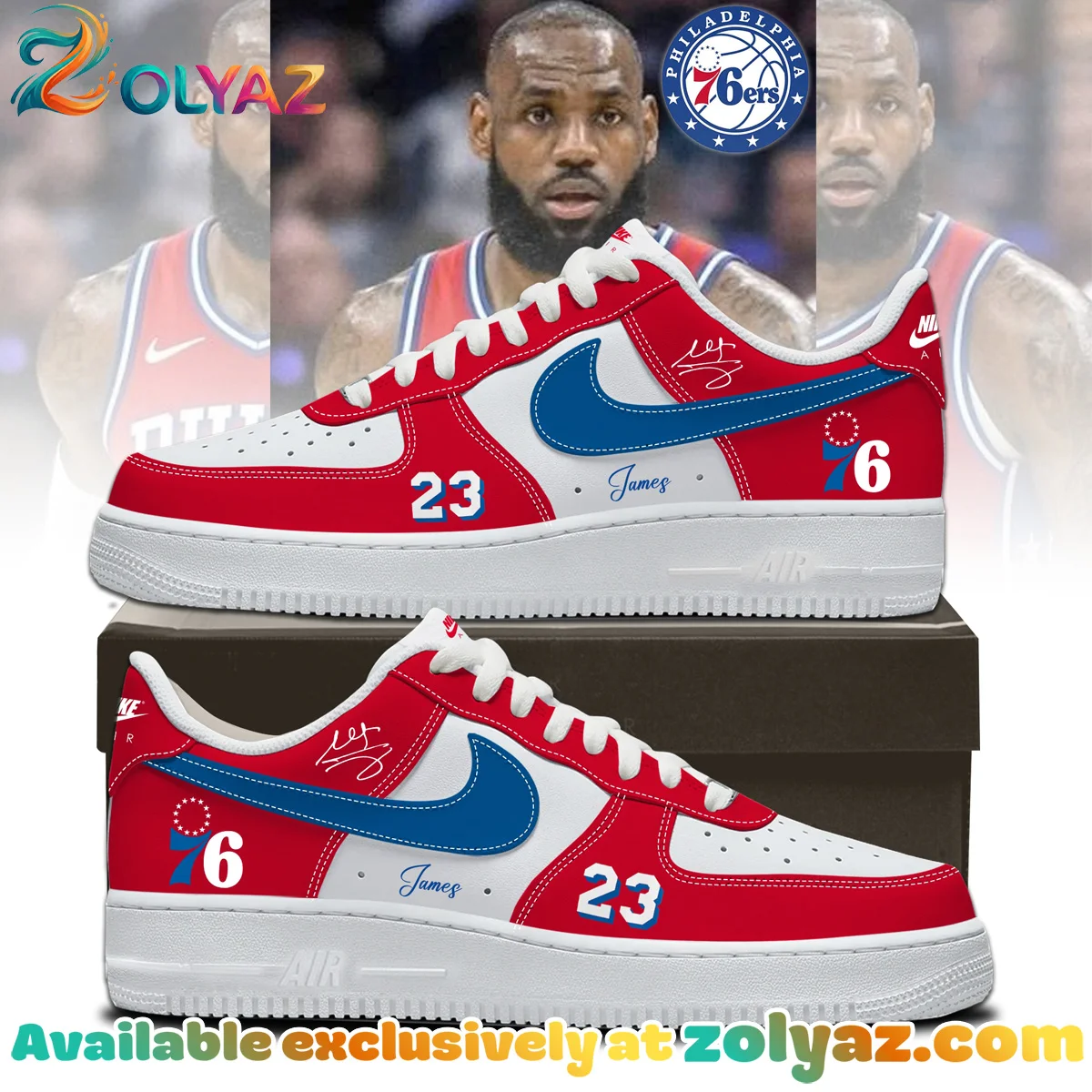 LeBron James Philadelphia 76ers Custom Air Force 1 & Jordan 1 Shoes (Style 3)