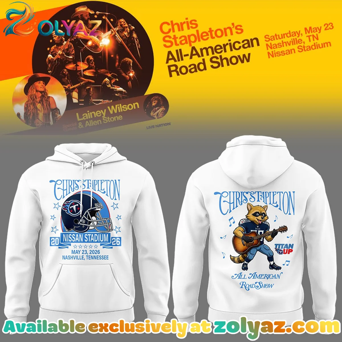 Chris Stapleton All-American Road Show Nissan Stadium T-Shirt & Hoodie (Release 2)