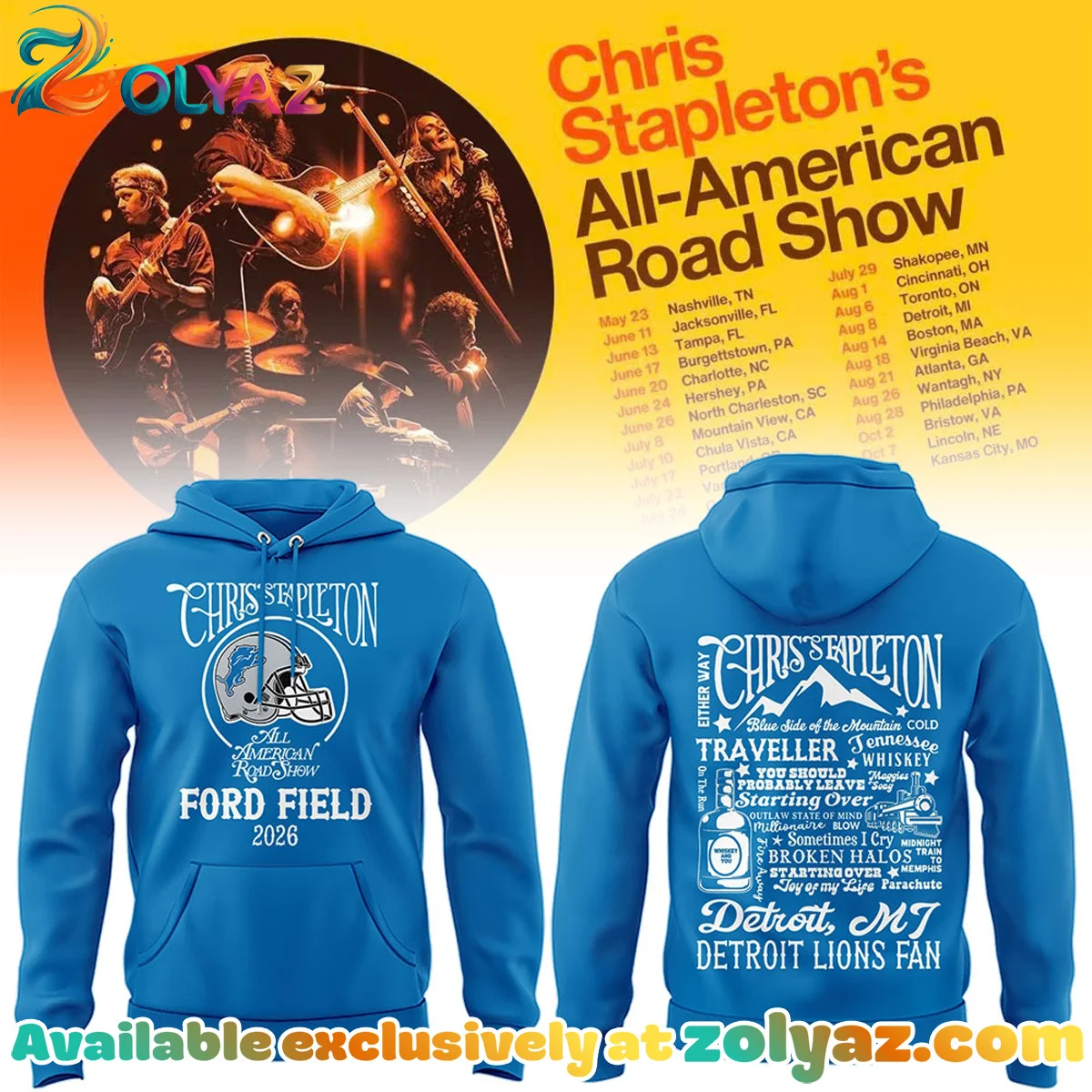 Detroit Lions x Chris Stapleton All-American Road Show Shirt & Hoodie