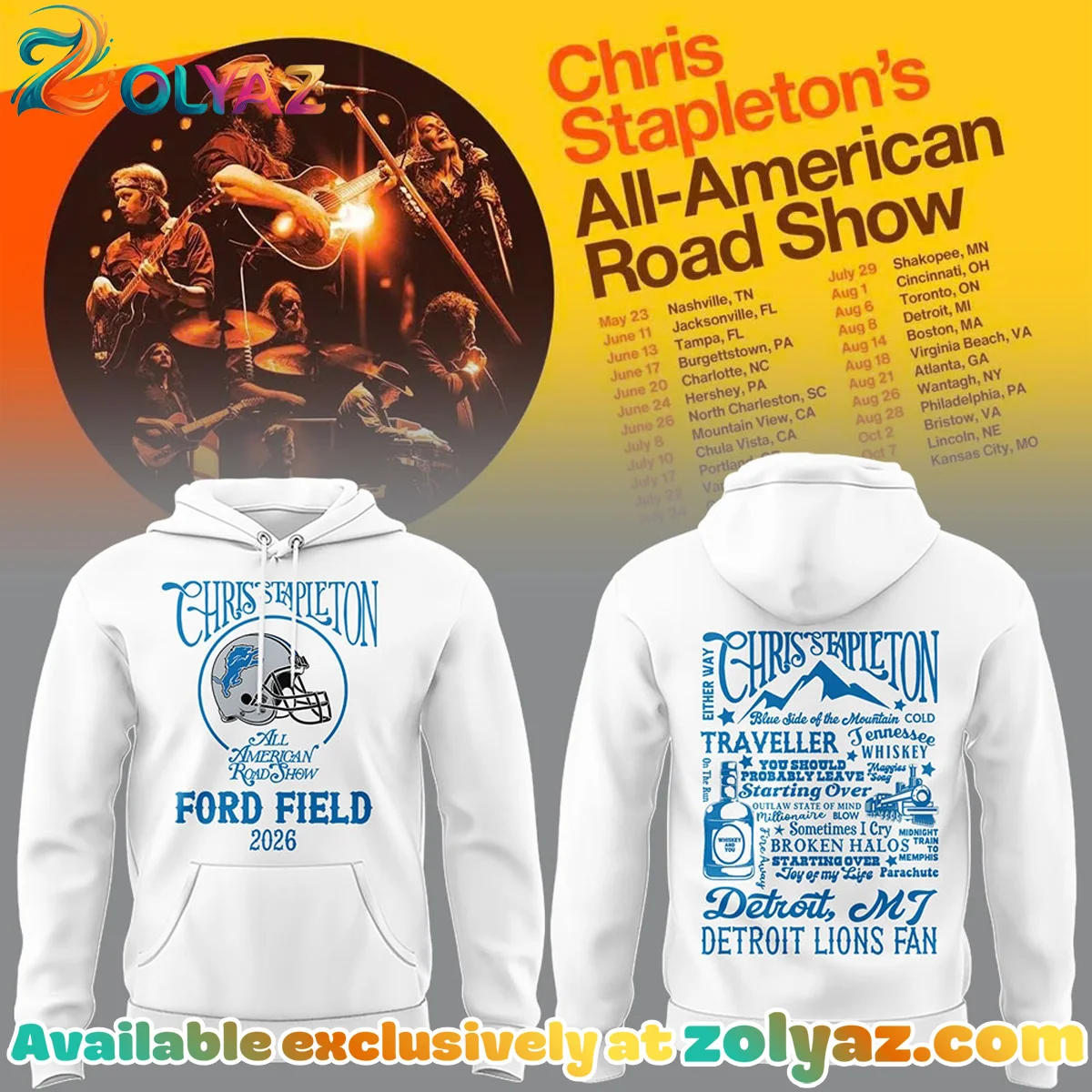 Detroit Lions x Chris Stapleton All-American Road Show Shirt & Hoodie (Design 1)