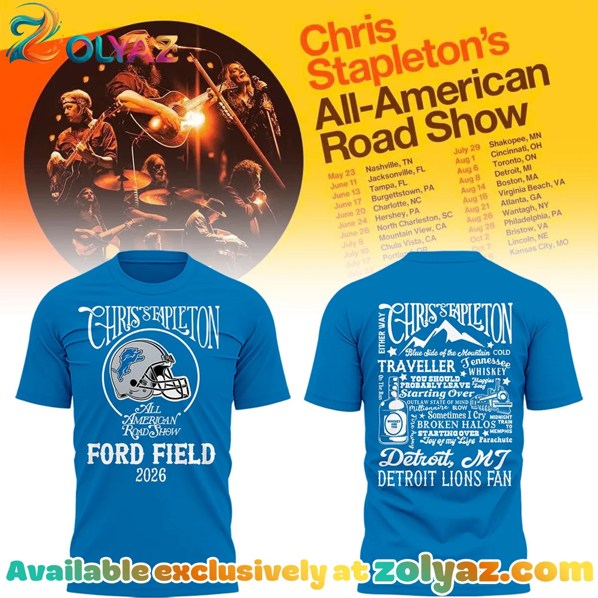 Detroit Lions x Chris Stapleton All-American Road Show Shirt & Hoodie (Release 2)