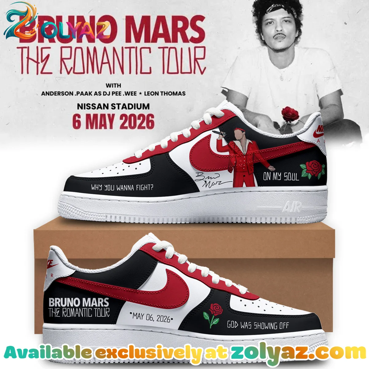 Titans x Bruno Mars Custom Air Force 1 & Jordan 1 Shoes [Batch 2]