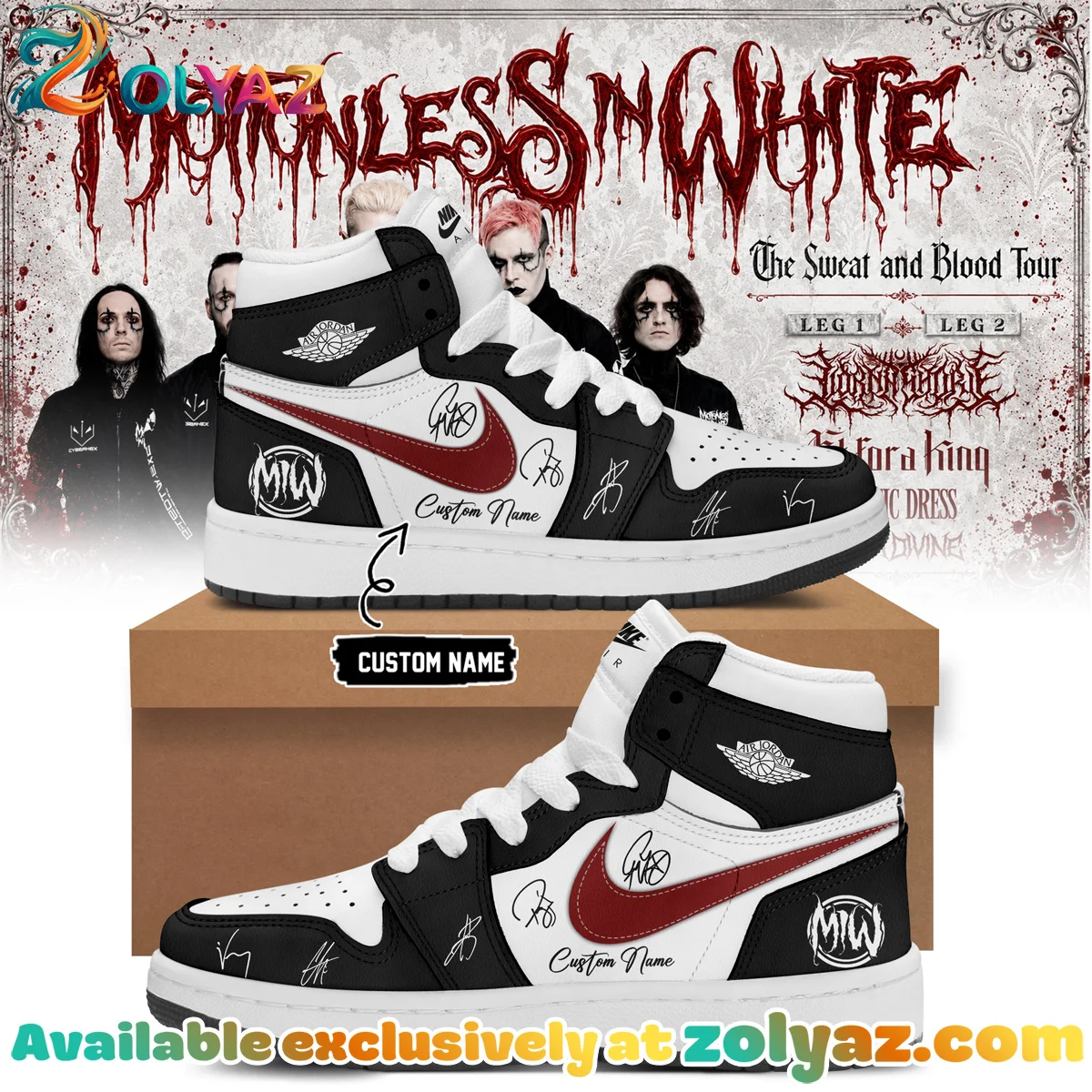 Motionless In White The Sweat and Blood Tour Custom Air Force 1 & Jordan 1 Shoes (Style 13)