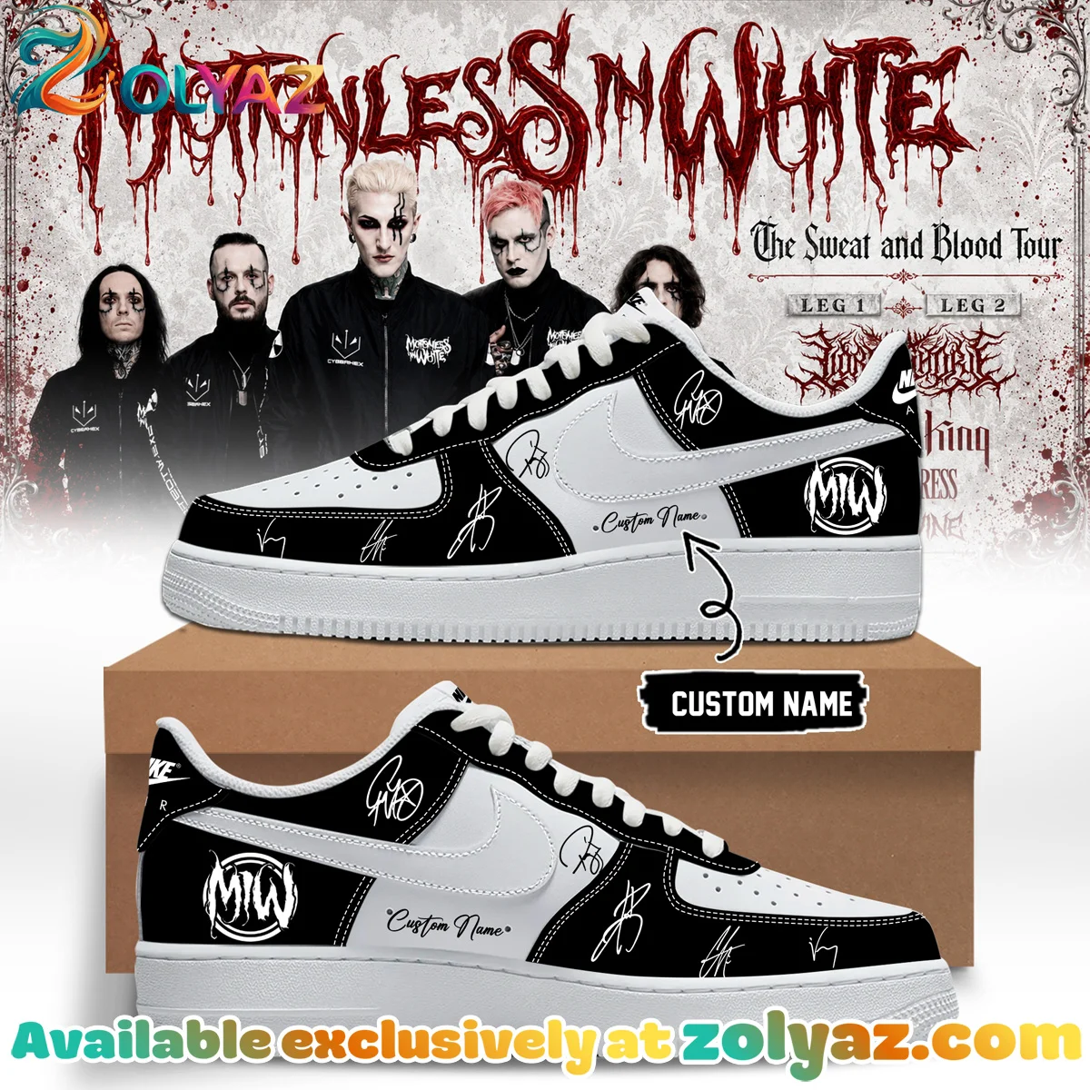 Motionless In White The Sweat and Blood Tour Custom Air Force 1 & Jordan 1 Shoes (Style 14)