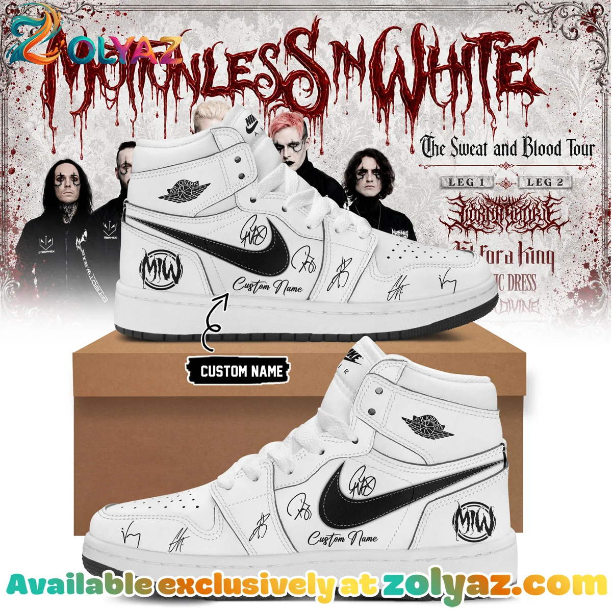 Motionless In White The Sweat and Blood Tour Custom Air Force 1 & Jordan 1 Shoes (Style 17)
