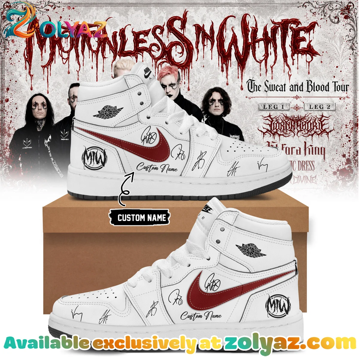 Motionless In White The Sweat and Blood Tour Custom Air Force 1 & Jordan 1 Shoes - Part 18