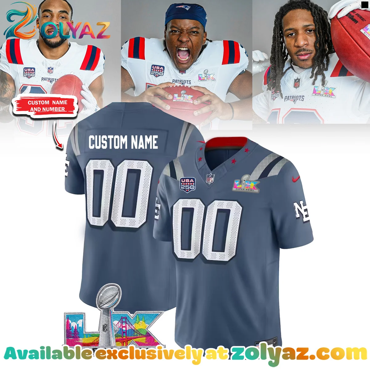 New England Patriots Super Bowl LX Jersey (Style 1)