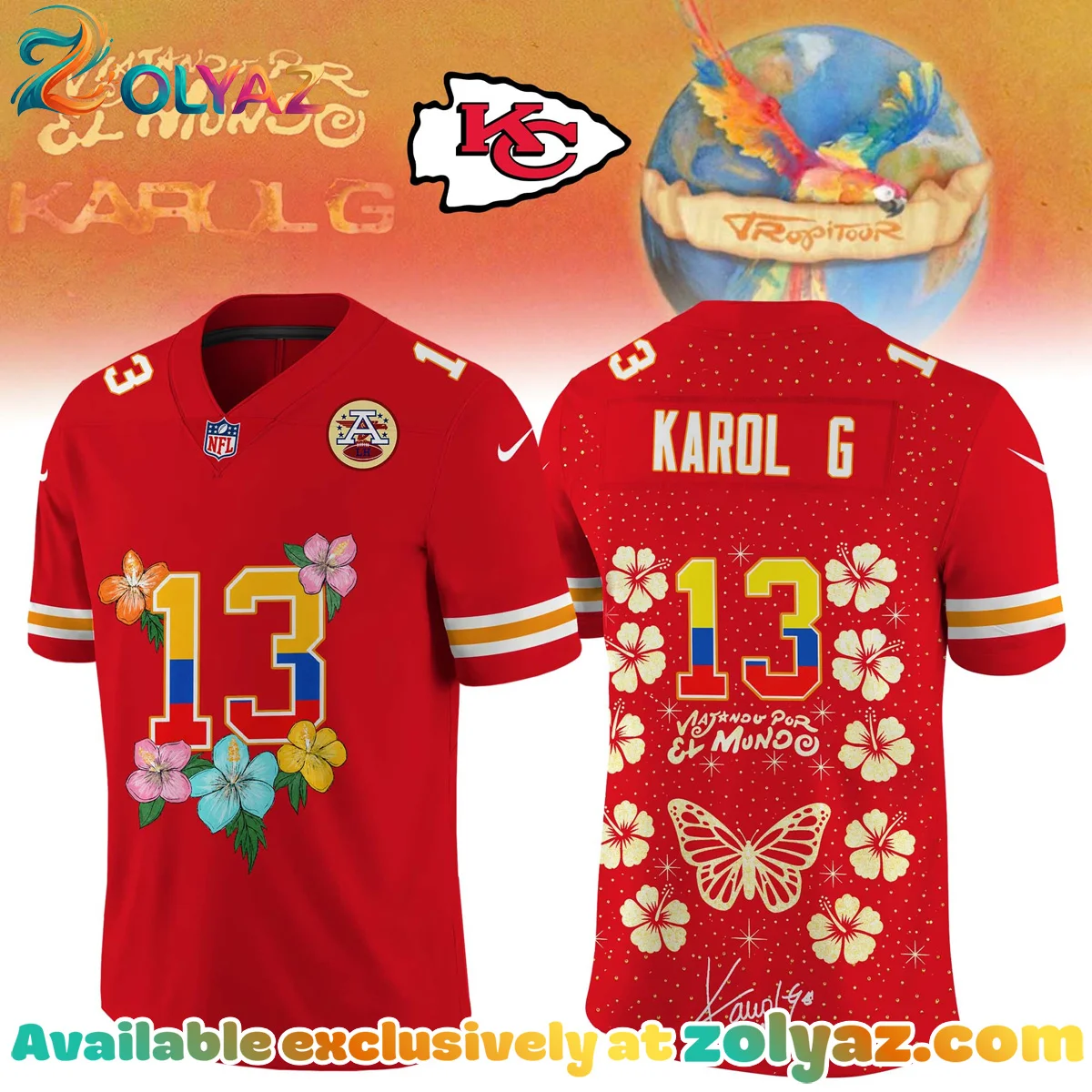 NFL x Karol G VIAJANDO POR EL MUNDO TROPITOUR Signature Jersey (Design 2) NFL x Karol G VIAJANDO POR EL MUNDO TROPITOUR Signature Jersey (Design 2)