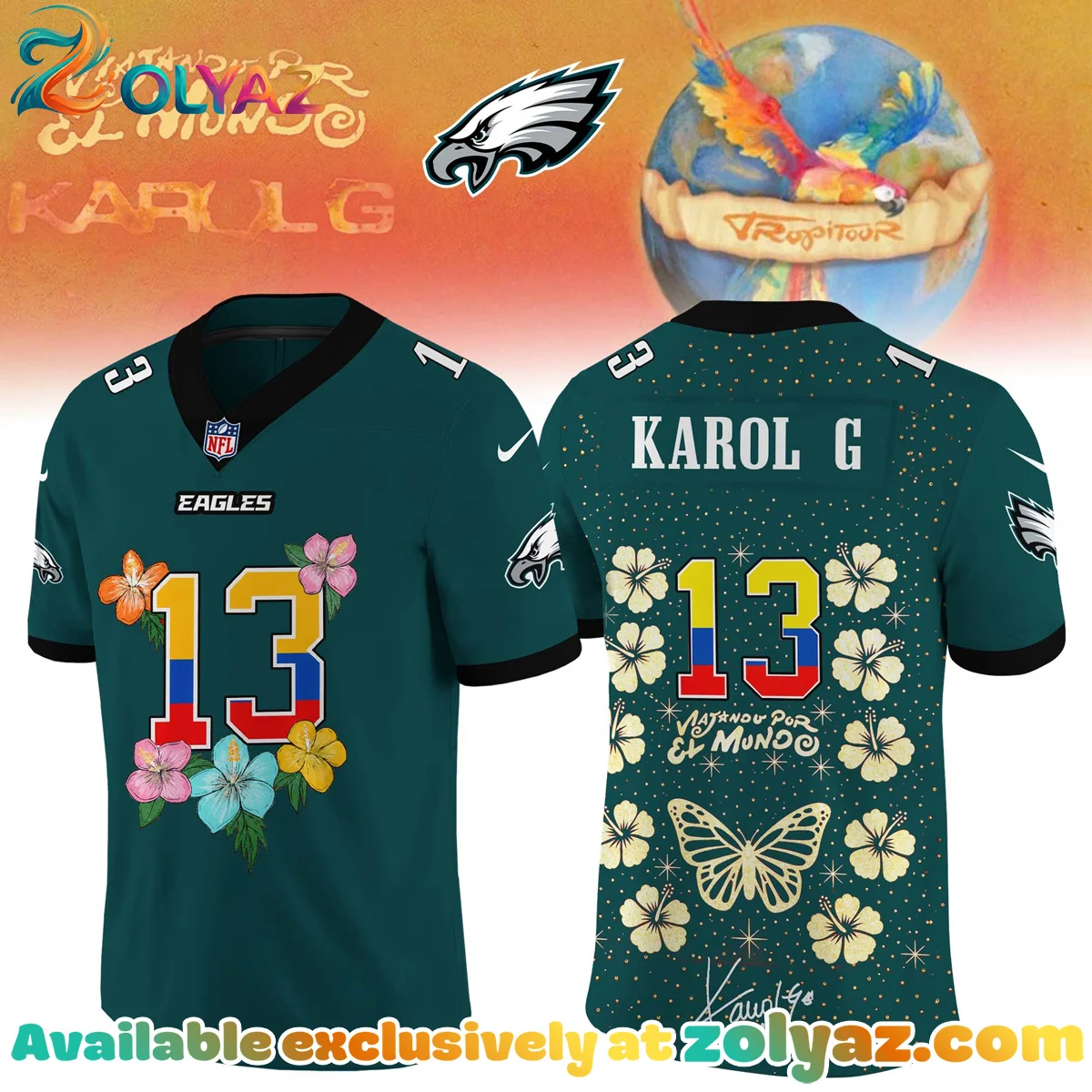 NFL x Karol G VIAJANDO POR EL MUNDO TROPITOUR Signature Jersey (Design 2) NFL x Karol G VIAJANDO POR EL MUNDO TROPITOUR Signature Jersey (Design 2)