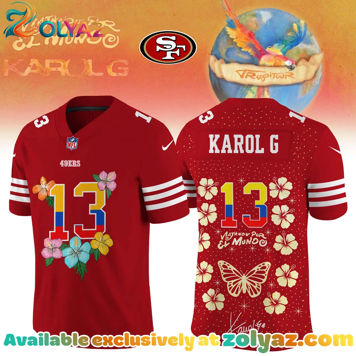 NFL x Karol G VIAJANDO POR EL MUNDO TROPITOUR Signature Jersey (Design 2) NFL x Karol G VIAJANDO POR EL MUNDO TROPITOUR Signature Jersey (Design 2)