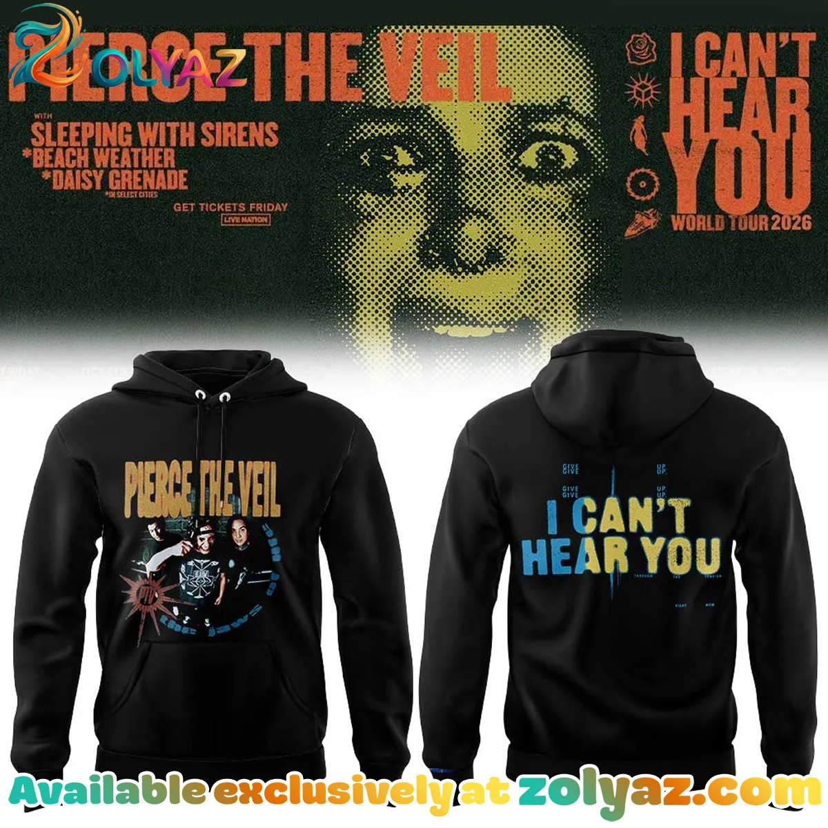 Pierce the Veil I Can't Hear You World Tour T-Shirt & Hoodie (Style 8)